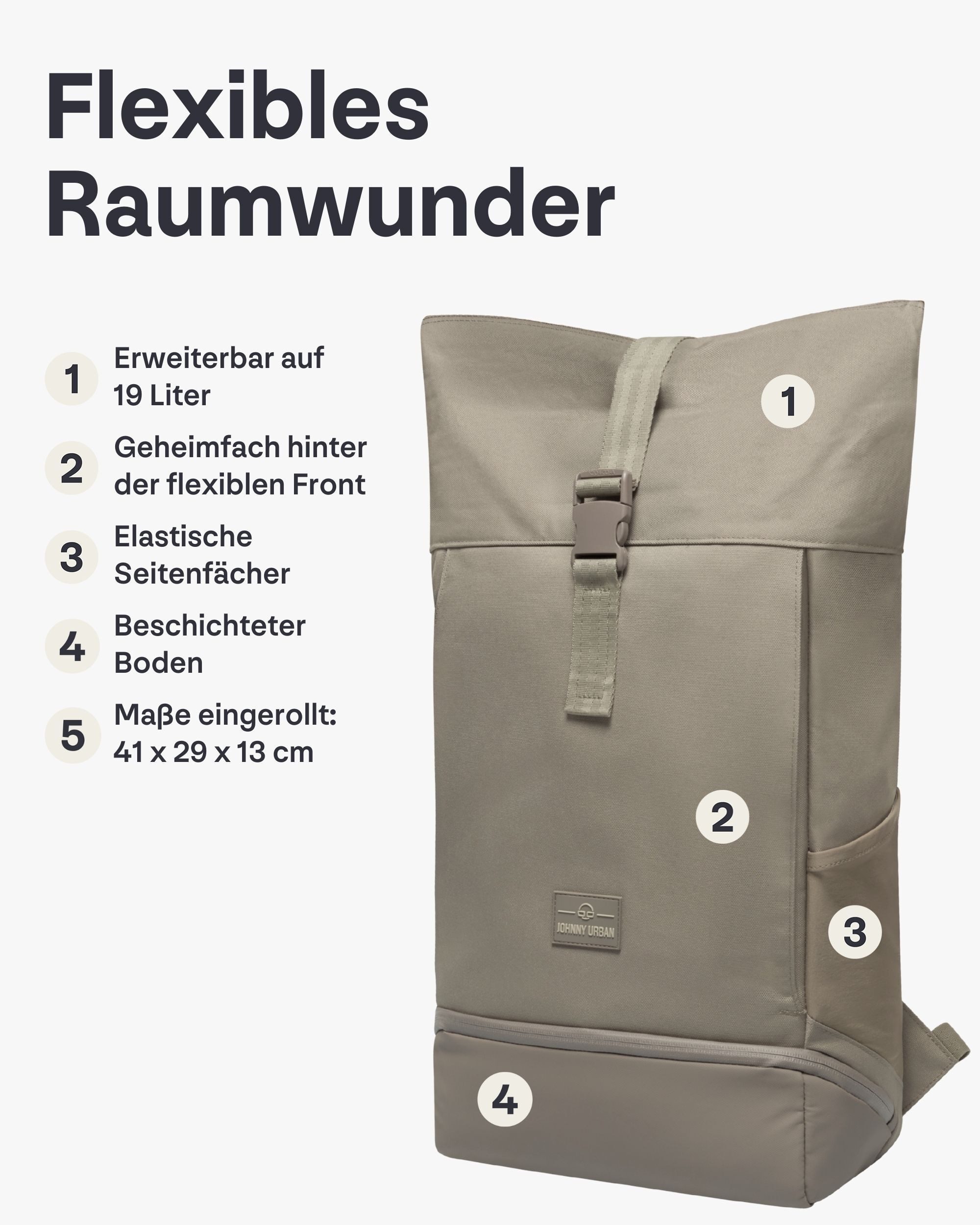 Johnny Urban Cityrucksack Allen Medium Rolltop mit Laptopfach (1-tlg), Wasserabweisend – Bild 3 von 5