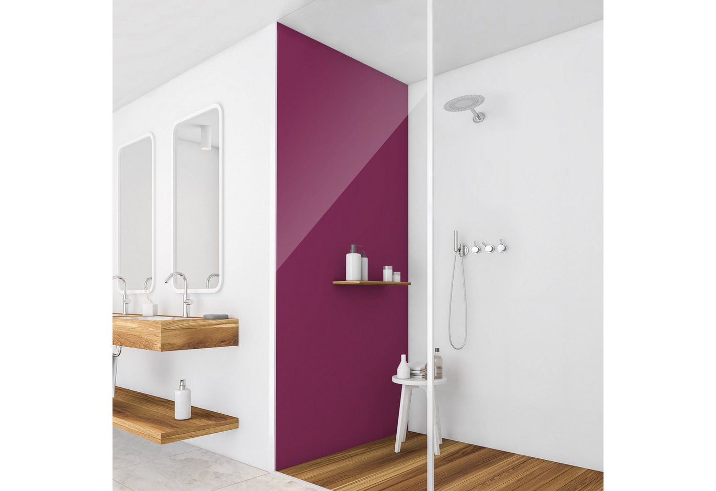 Thumbnail - Bilderdepot24 Badrückwand einfarbig violett Duschrückwand ohne Bohren Dusche, (1-tlg., Hart-Folie Smart matt 0,35 mm), f...