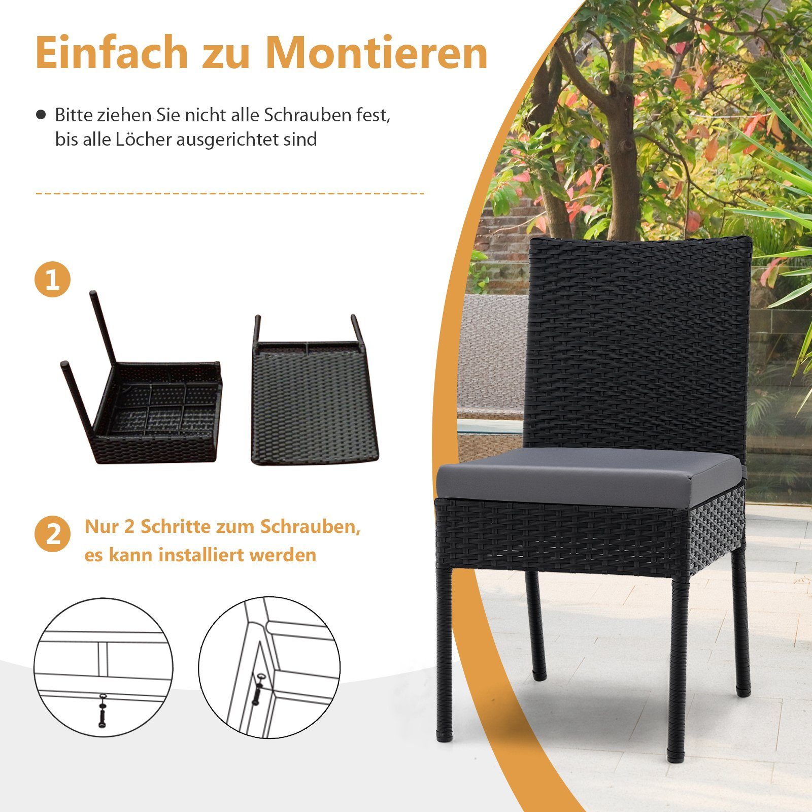KOMFOTTEU Garten-Drehstuhl 360° Drehbar Mit Kissen | Outdoor Sessel Metall Bis 150kg | Für Terrasse & Balkon