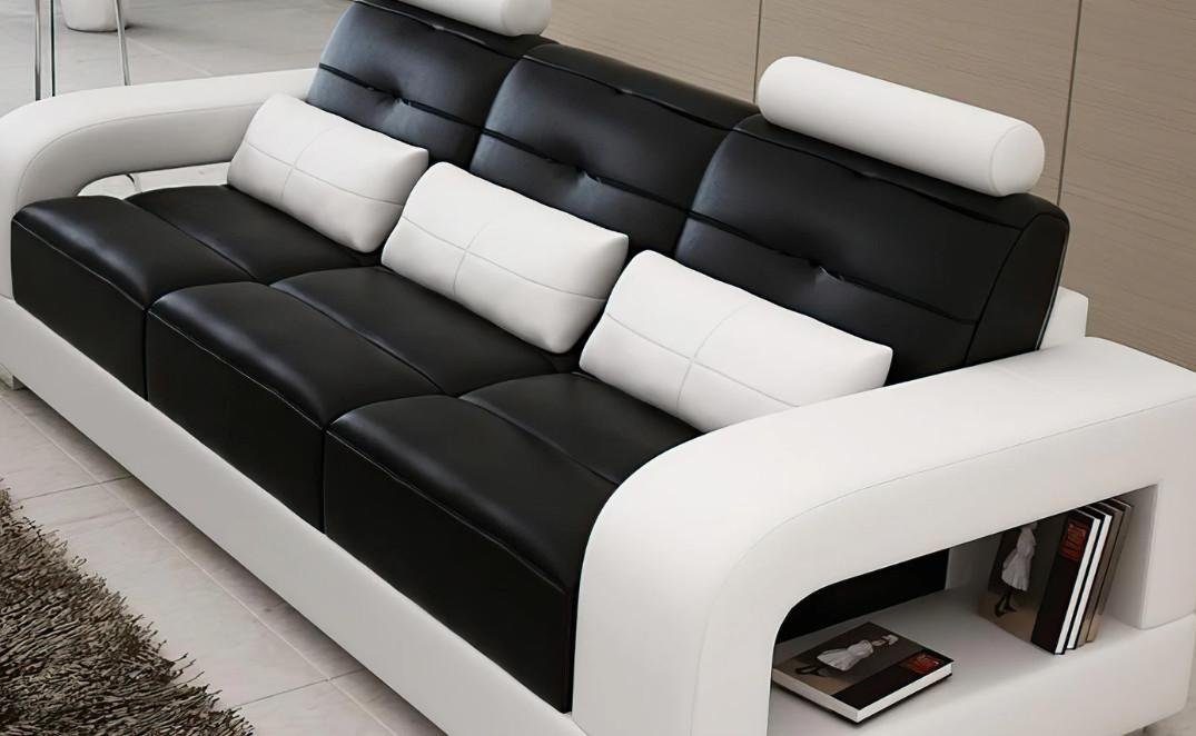 in Leder Europe Couchen Sofas Set Sofa 3+1+1 Design Sofa, Sitzer JVmoebel Modern Made Polster Sofas Schwarz/Weiß