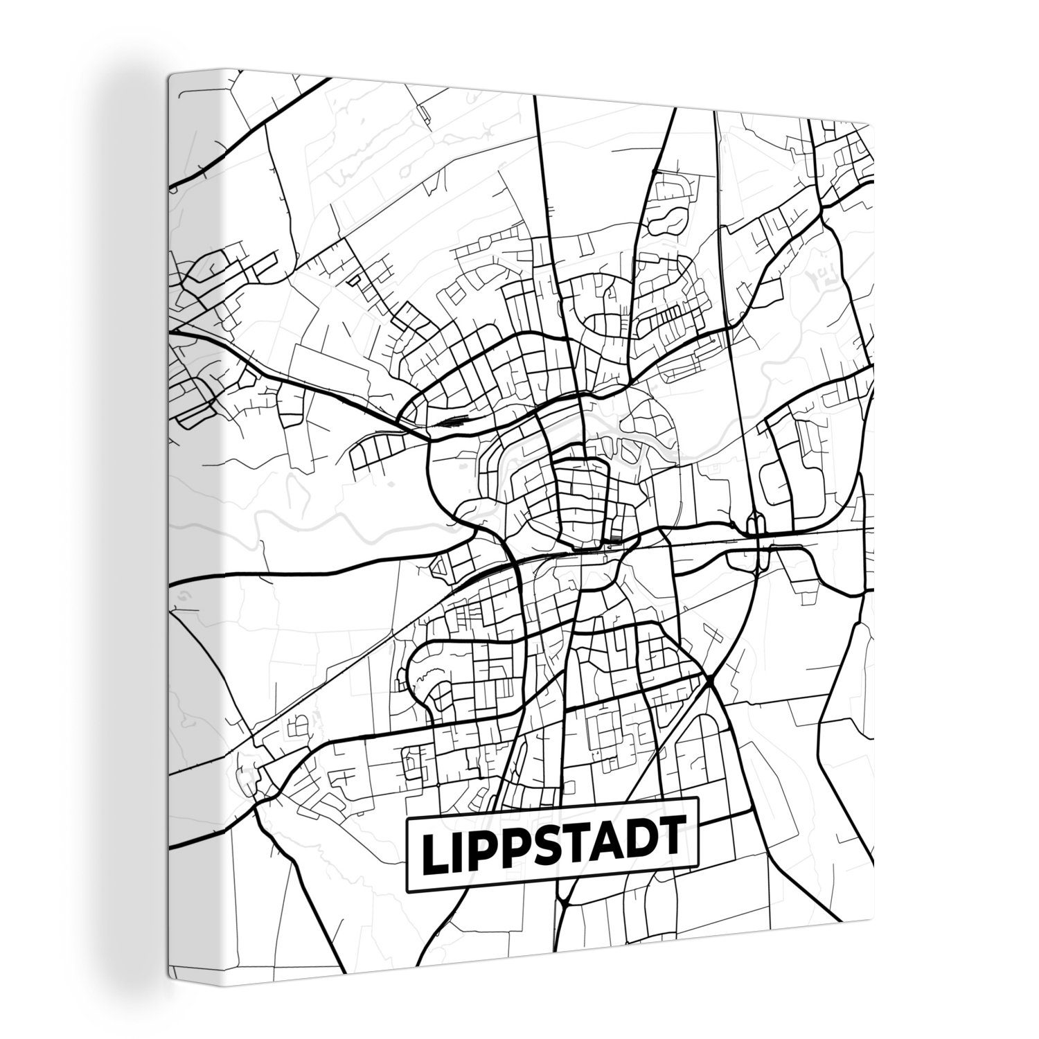 OneMillionCanvasses® Leinwandbild Karte - Lippstadt - Karte - Stadtplan, (1 St), Leinwand Bilder für Wohnzimmer Schlafzimmer