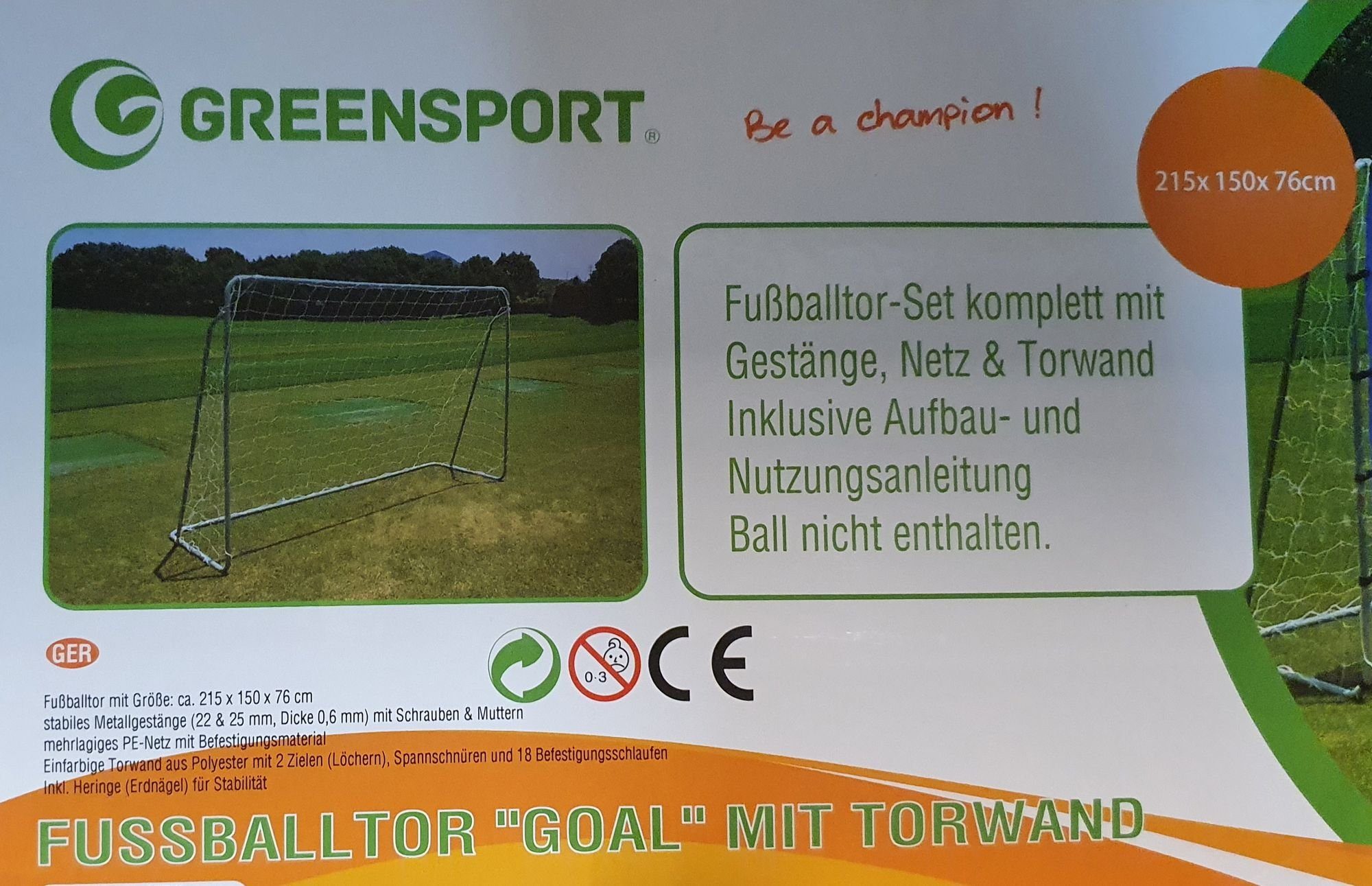 Greensport Fußballtor 76 cm mit Fußballtor x x Goal Torwand 150 215