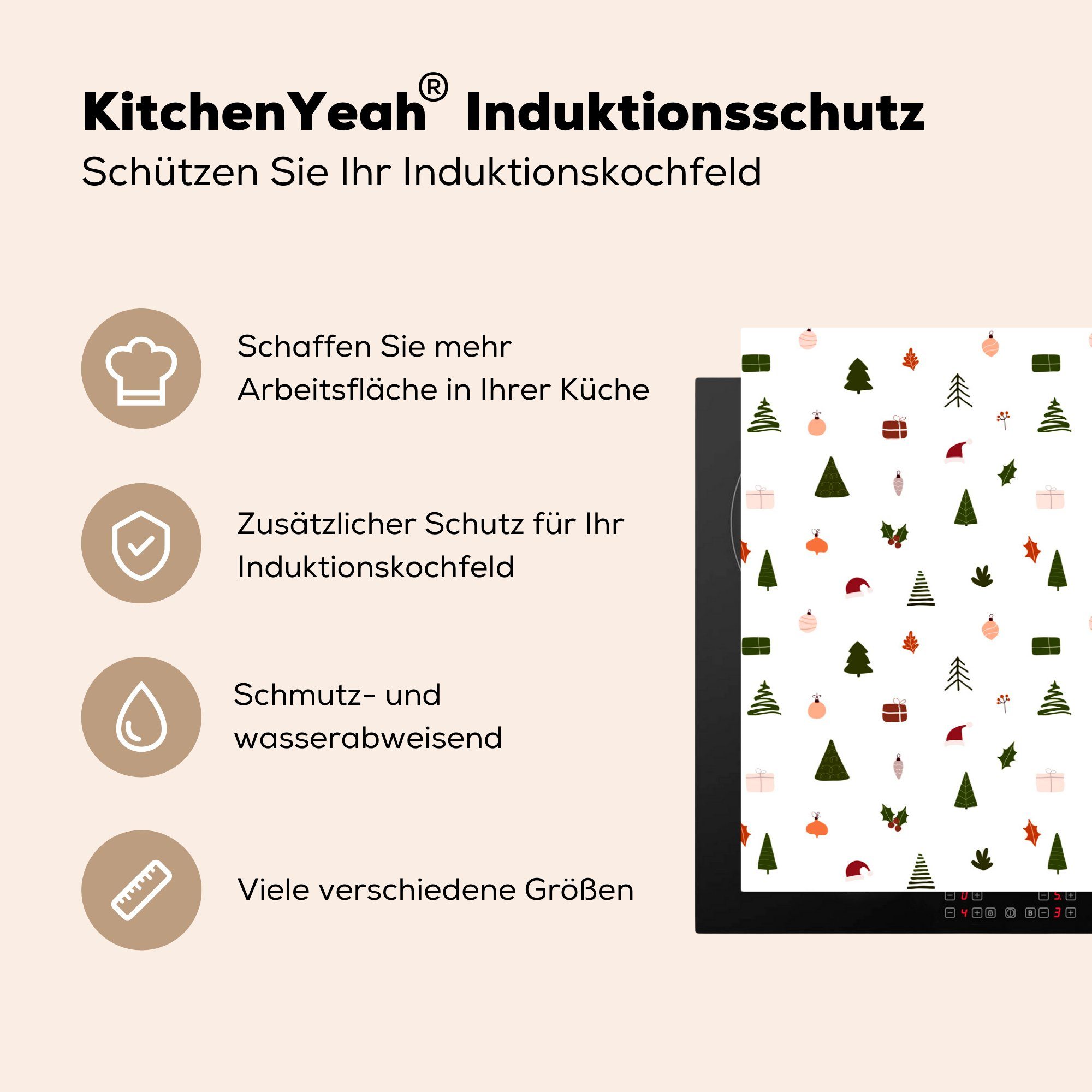 Weiß, tlg), 81x52 Weihnachten die Schutz Ceranfeldabdeckung küche, Herdblende-/Abdeckplatte MuchoWow - (1 - Vinyl, Induktionskochfeld für Schablonen cm,