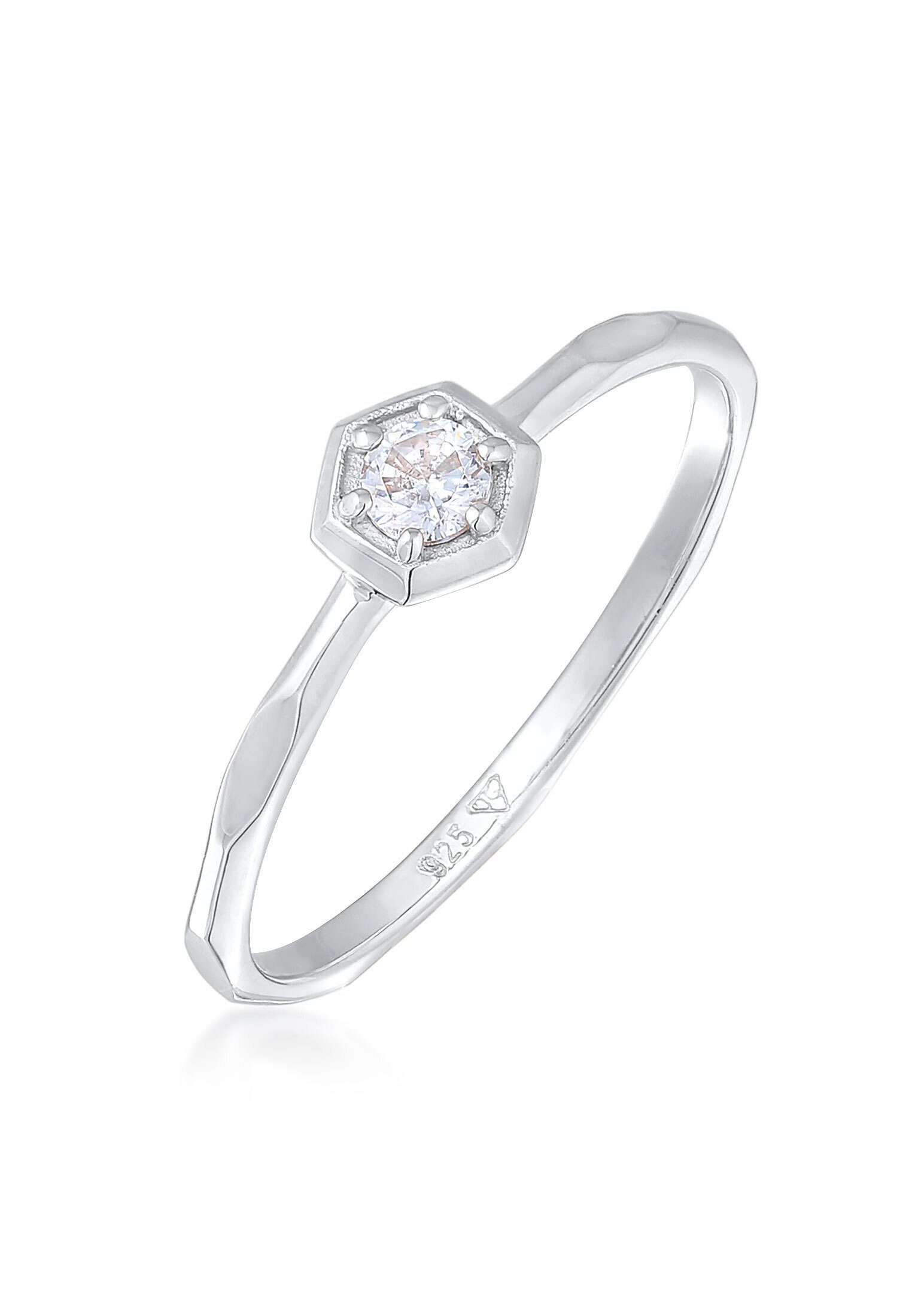 Elli Fingerring Zirkonia Octagon Solitär 925 Silber, Verlobungsring