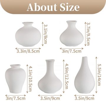 HIBNOPN Dekovase Kleine Weiß Keramik Vasen 5er-Set, Mini Handmade Keramikvasen für Deko (5 St)