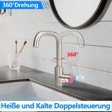 ZMH Waschtischarmatur Wasserhahn Bad Ausziehbar brause Mischbatterie Nickel