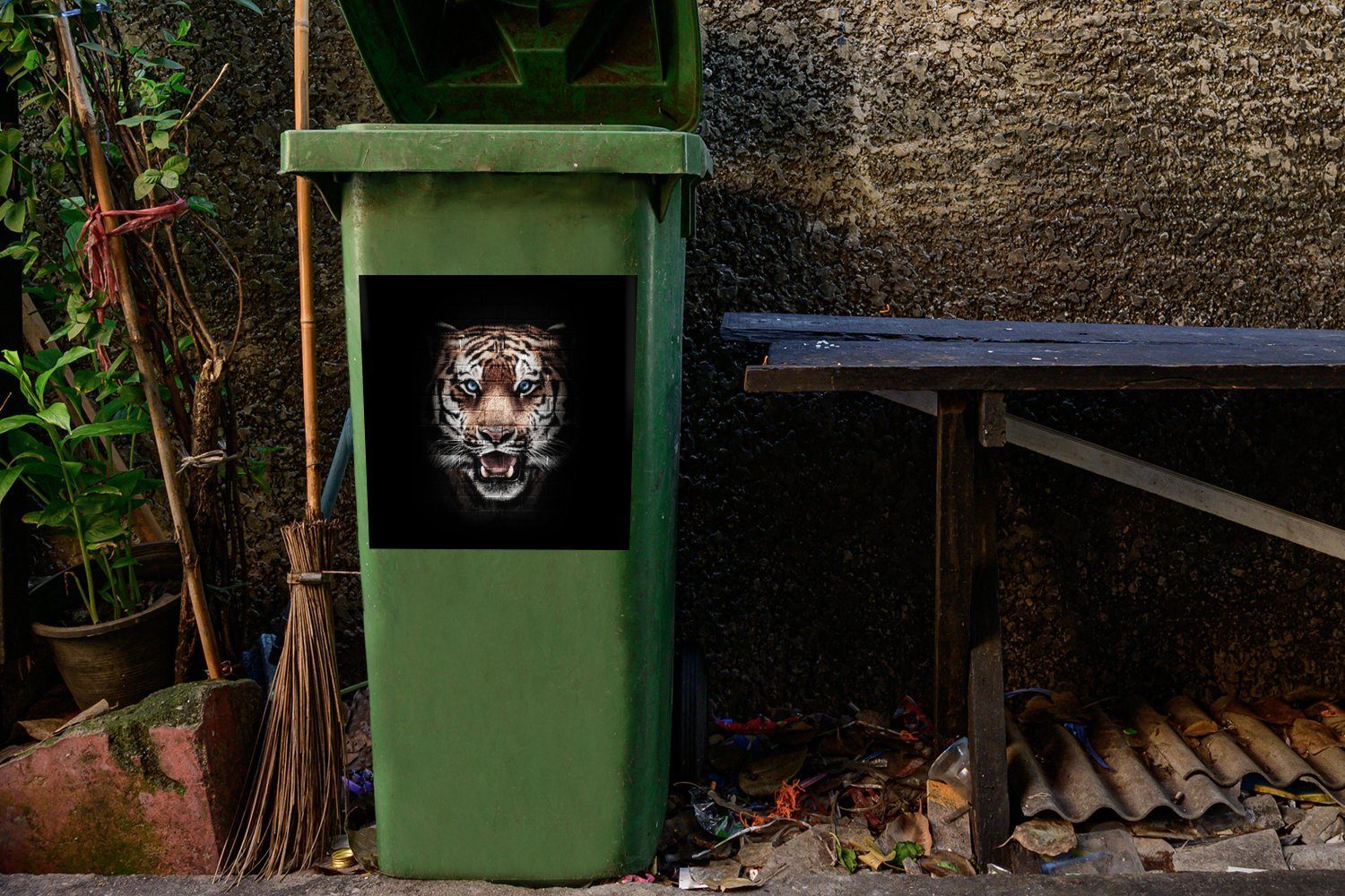 Wand Stein MuchoWow Abfalbehälter Sticker, Mülltonne, Mülleimer-aufkleber, (1 St), - Wandsticker Tiger Container, -