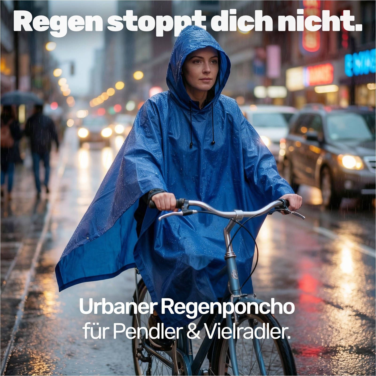Gravidus Regenponcho Regenponcho mit Kapuze blau Unisex (1-St) – Bild 3 von 5