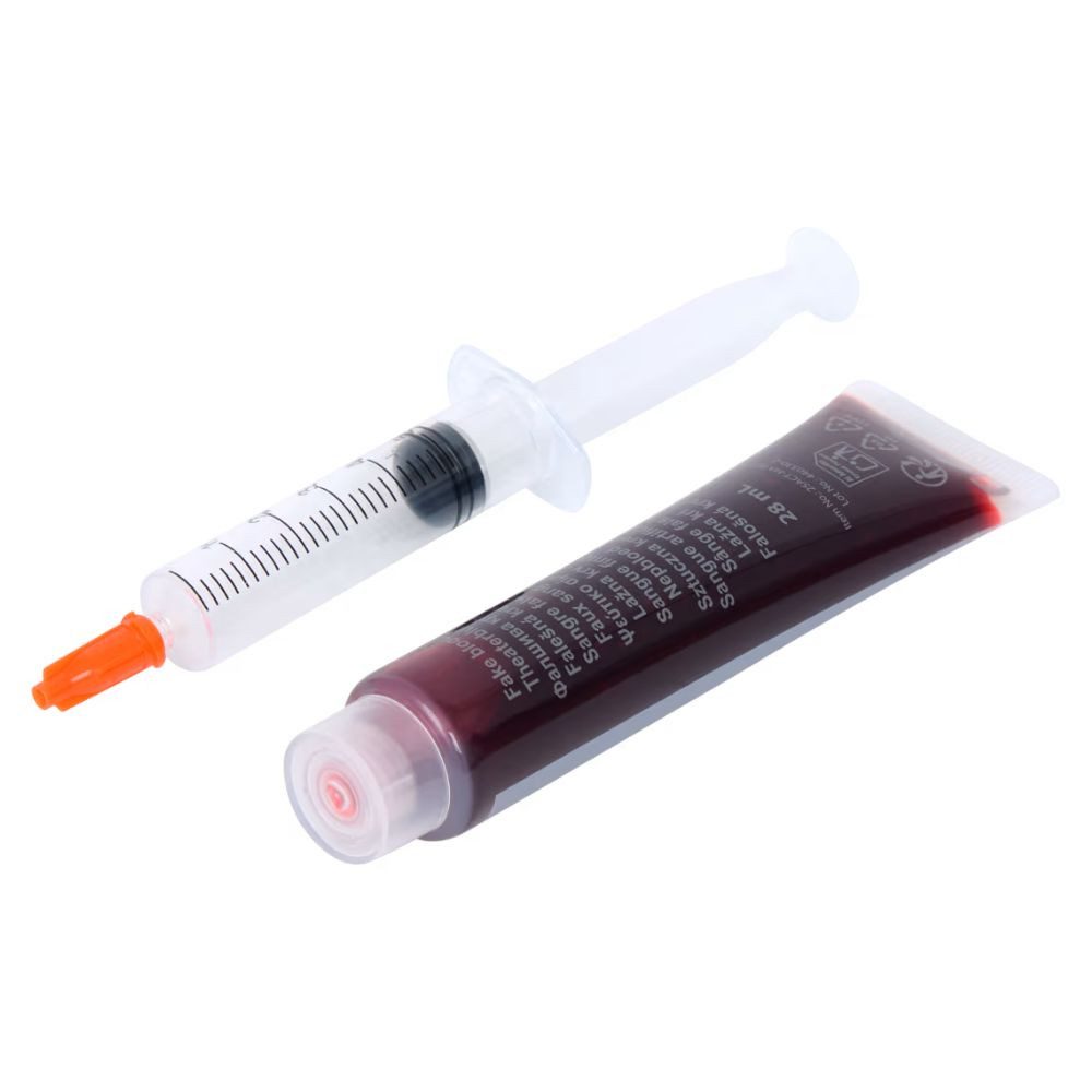 Montegoni Theaterschminke Halloween Kunstblut Set 28ml mit Spritze – Realistisch, Hautfreundlich (Halloween Schmink- & Effekt-Set), Realistisches Kunstblut, Hautfreundlich, sicher, Vielseitig einsetzbar