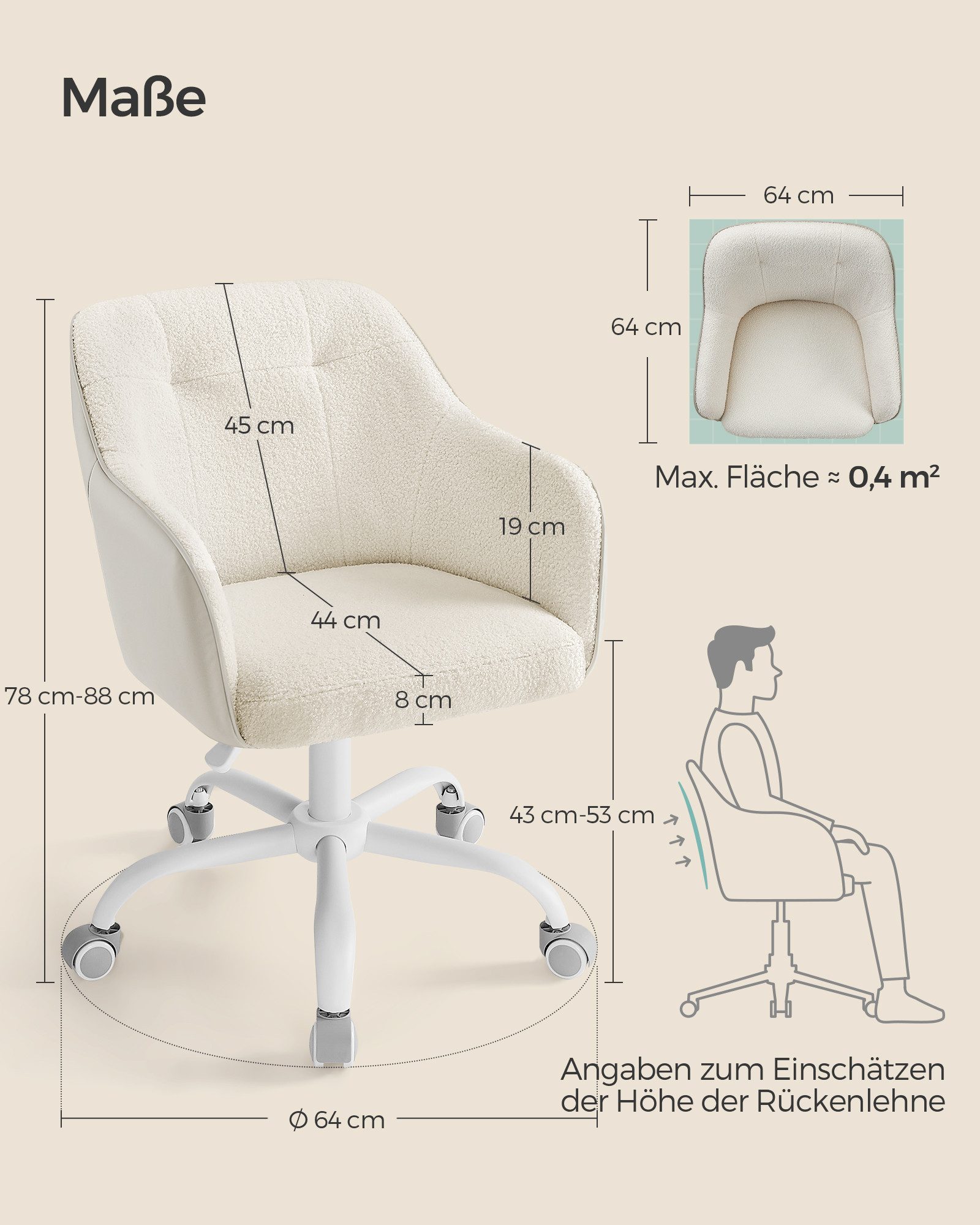 SONGMICS Bürostuhl (1 St), höhenverstellbar, atmungsaktiv, Sherpa-Stoff, PU