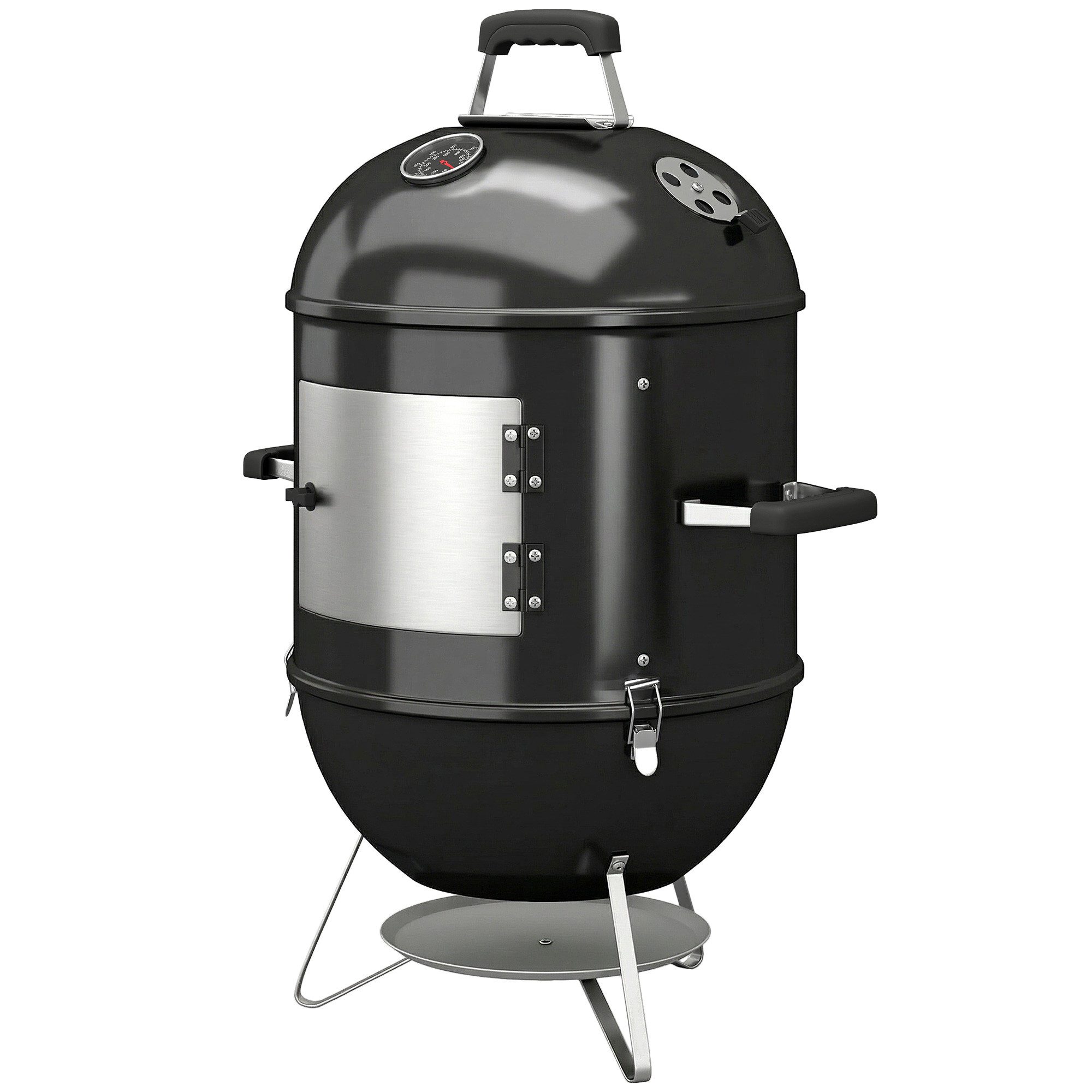 MC Star Holzkohlegrill 3-in-1-Smoker mit 3 Grillrosten, integriertem Thermometer, einstellbarer Belüftung, 62,5 x 47,5 x 91 cm, Schwarz