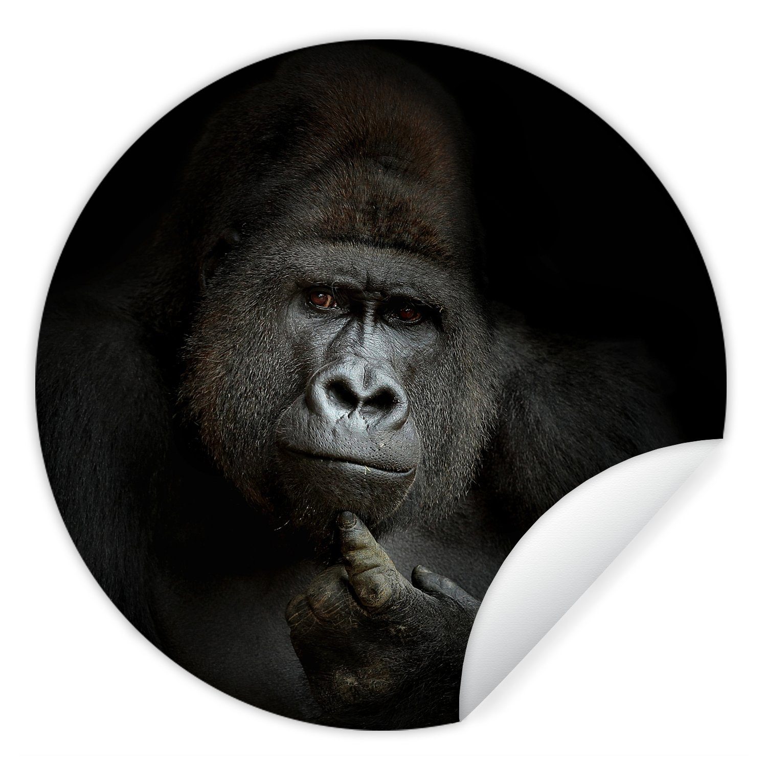 MuchoWow Wandsticker Gorilla - Affe - Tiere - Schwarz und weiß (1 St), Tapetenkreis für Kinderzimmer, Tapetenaufkleber, Rund, Wohnzimmer