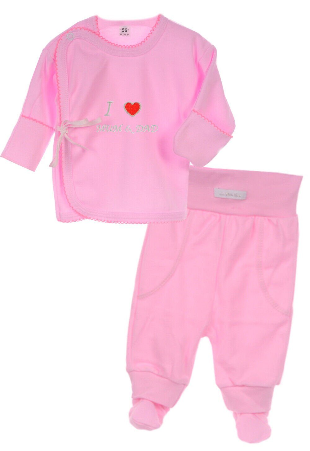 La Bortini Shirt & Hose Wickelshirt und Hose Baby Anzug in Rosa bestickt aus reiner Baumwolle, 44 50 56 62 68