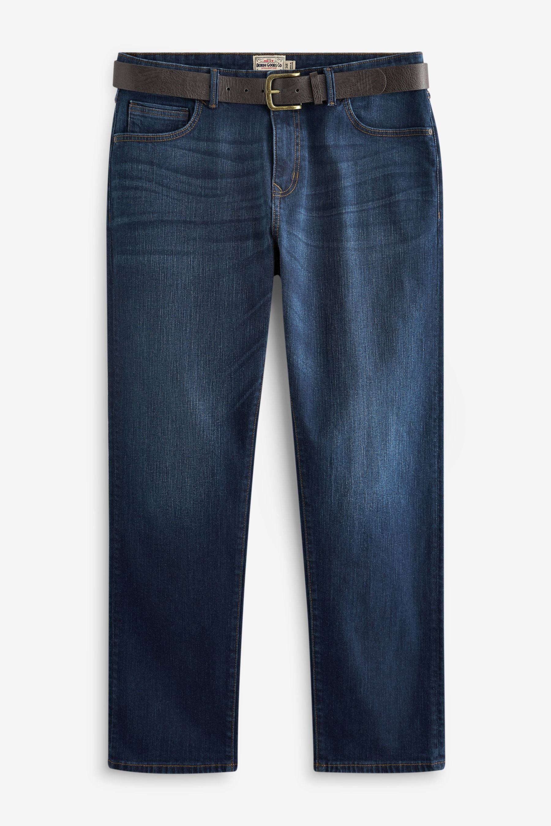 Next Straight-Jeans Straight Fit Jeans mit Gürtel (1-tlg) Blue