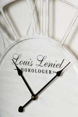 elbmöbel Wanduhr Uhr aus Metall in Weiß (Wanduhr: römische Zahlen 58x79x5 cm weiß Eisen antik Look Paris)