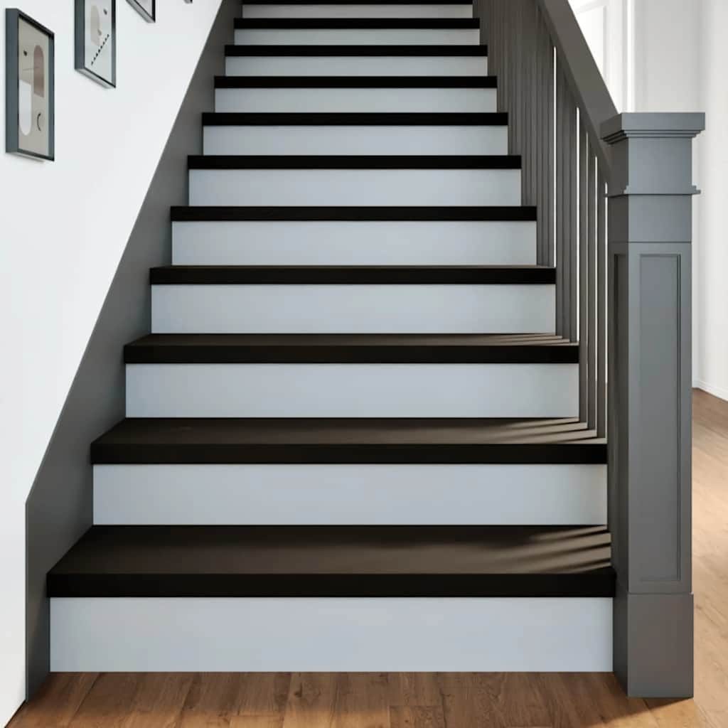 vidaXL Stufenmatte Treppenstufen 12 Stk. Braun-Schwarz 90x30x2 cm Massivholz Eiche, Rechteckig, Höhe: 2 mm