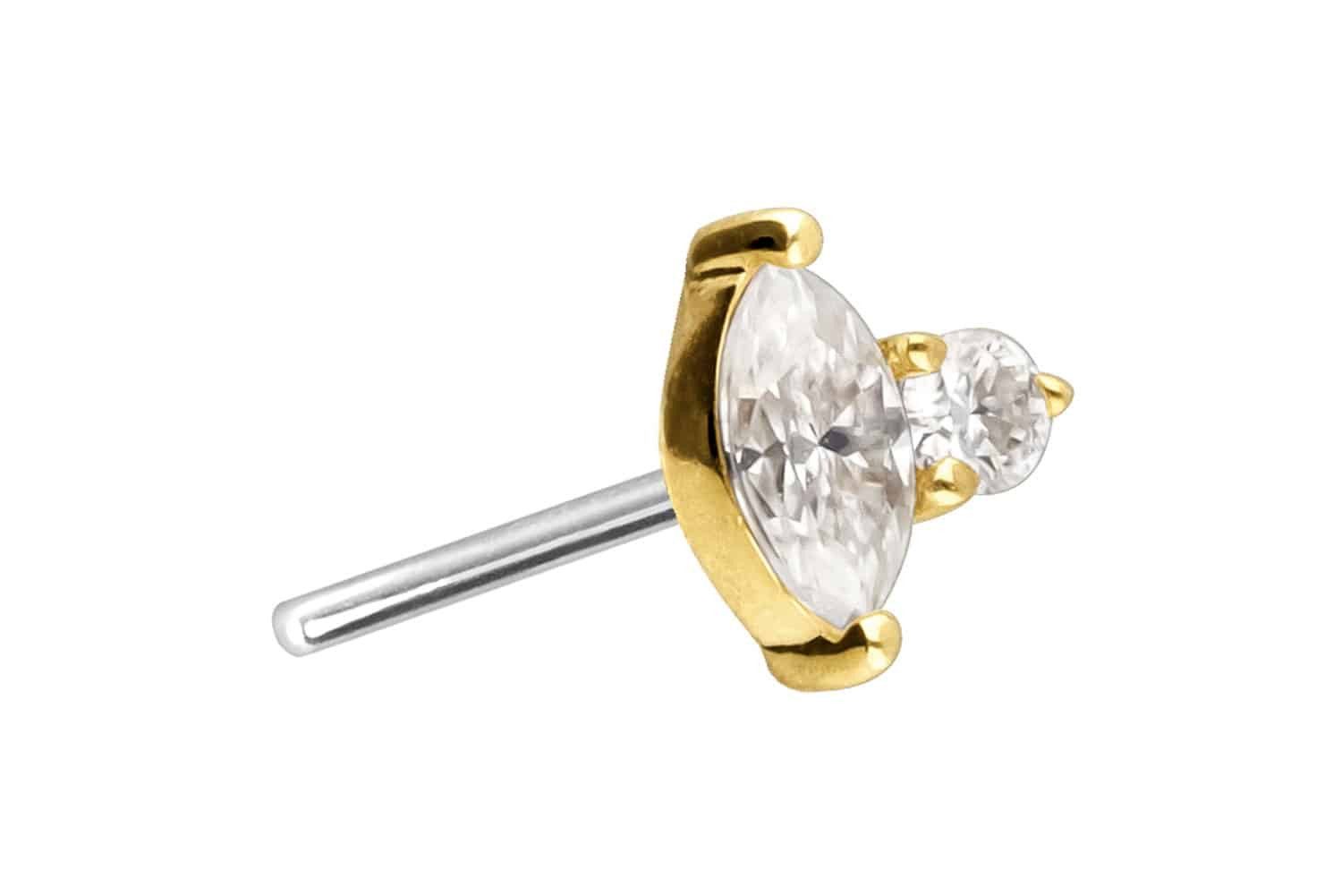 Piercing-Set 14 Karat Gold Aufsatz mit Titan Push Pin MOISSANIT-DESIGN