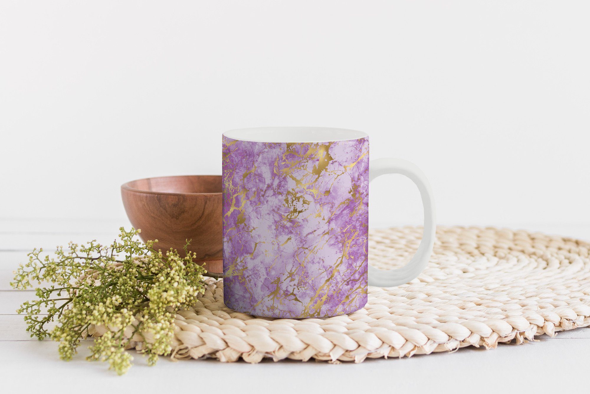 Teetasse, Becher, - Tasse Marmor - Kaffeetassen, Lila, Teetasse, Keramik, - Geschenk Gold MuchoWow Muster