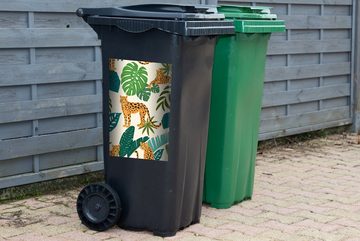 MuchoWow Wandsticker Dschungel - Leopard - Pflanzen - Muster - Mädchen - Jungen (1 St), Mülleimer-aufkleber, Mülltonne, Sticker, Container, Abfalbehälter