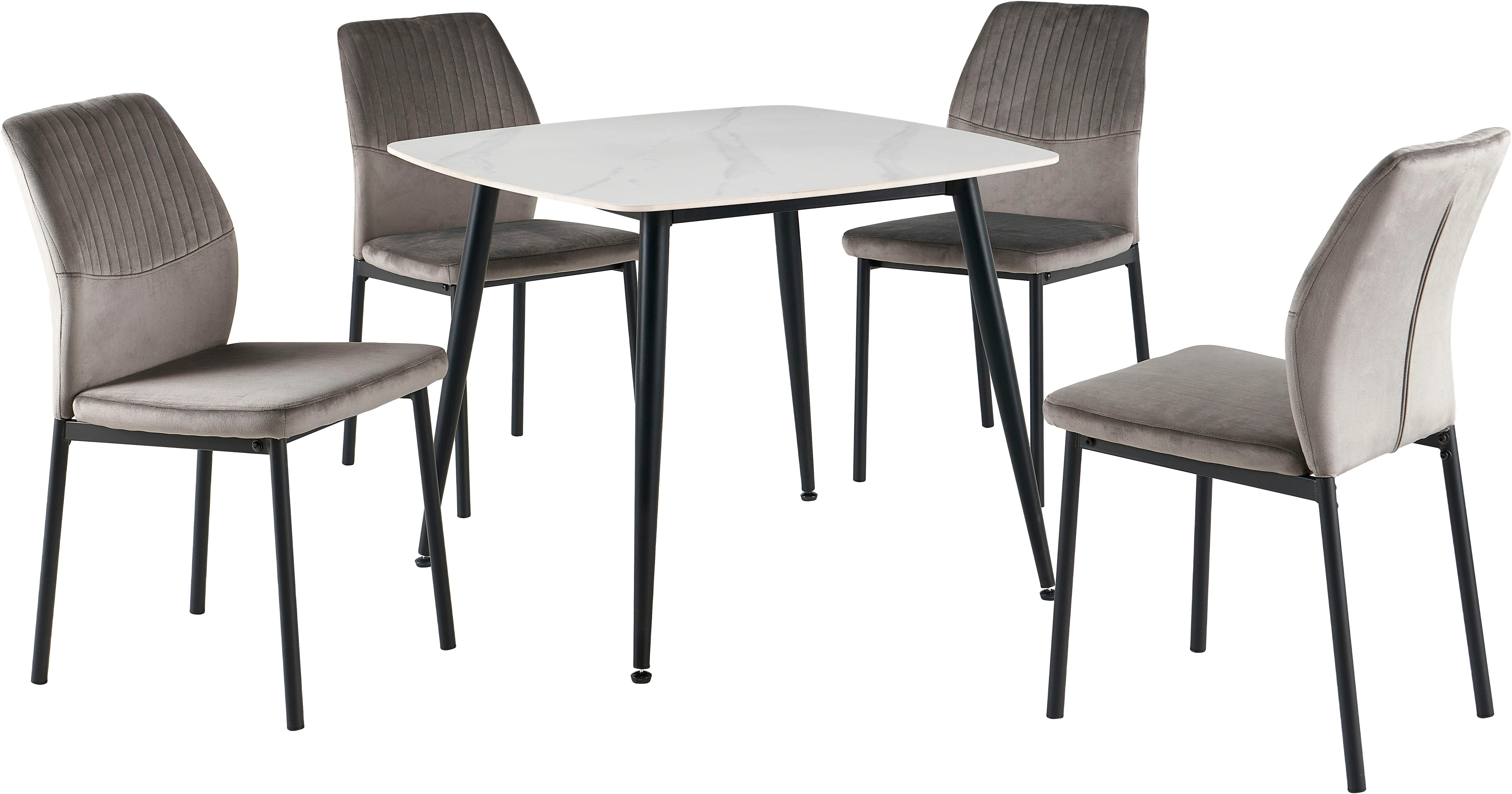OTTO home Essgruppe Nora, (Set, 5-tlg., 4 Stühle + 1 Esstisch), mit 4 bequemen Stühlen, Esstisch aus gesintertem Stein in Keramikoptik