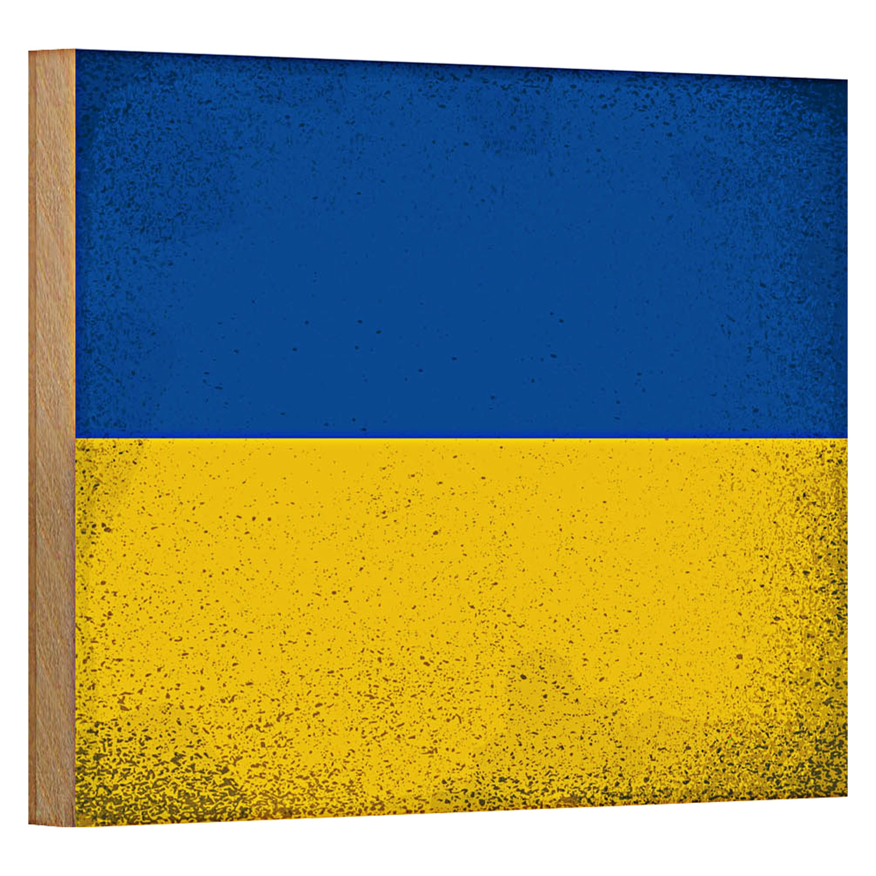 Roomando Holzbild Flagge Ukraine 18x12cm Flag of Ukraine Vintage