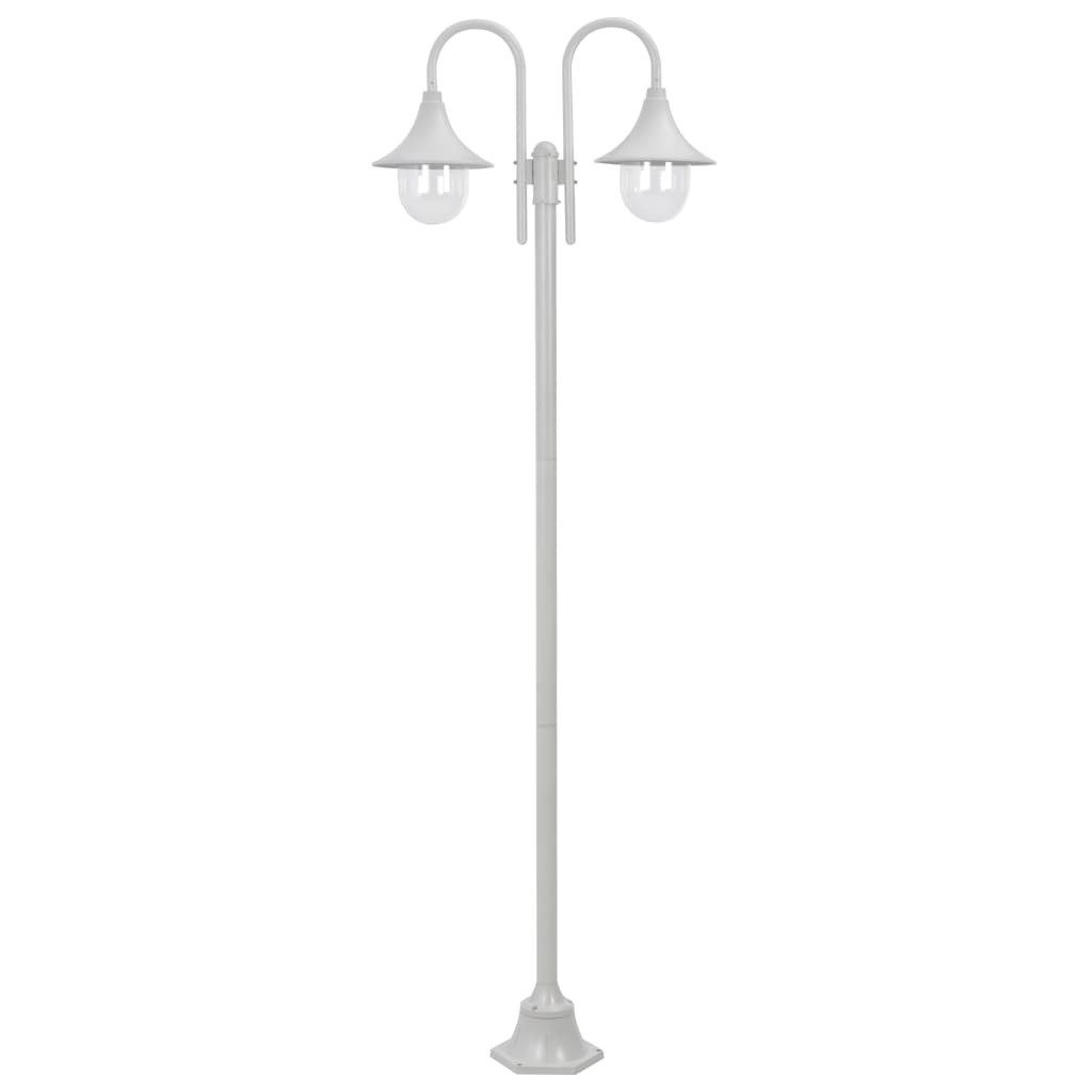 vidaXL Gartenleuchte NA Garten-Pollerleuchte E27 220 cm Aluminium 2-Laterne Weiß Gartenlamp