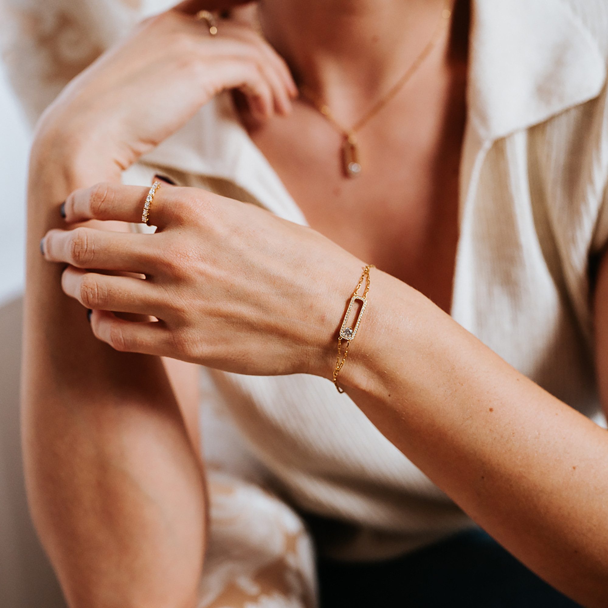 Julie Julsen Armband 925/- Sterling Silber vergoldet 41 Zirkonia