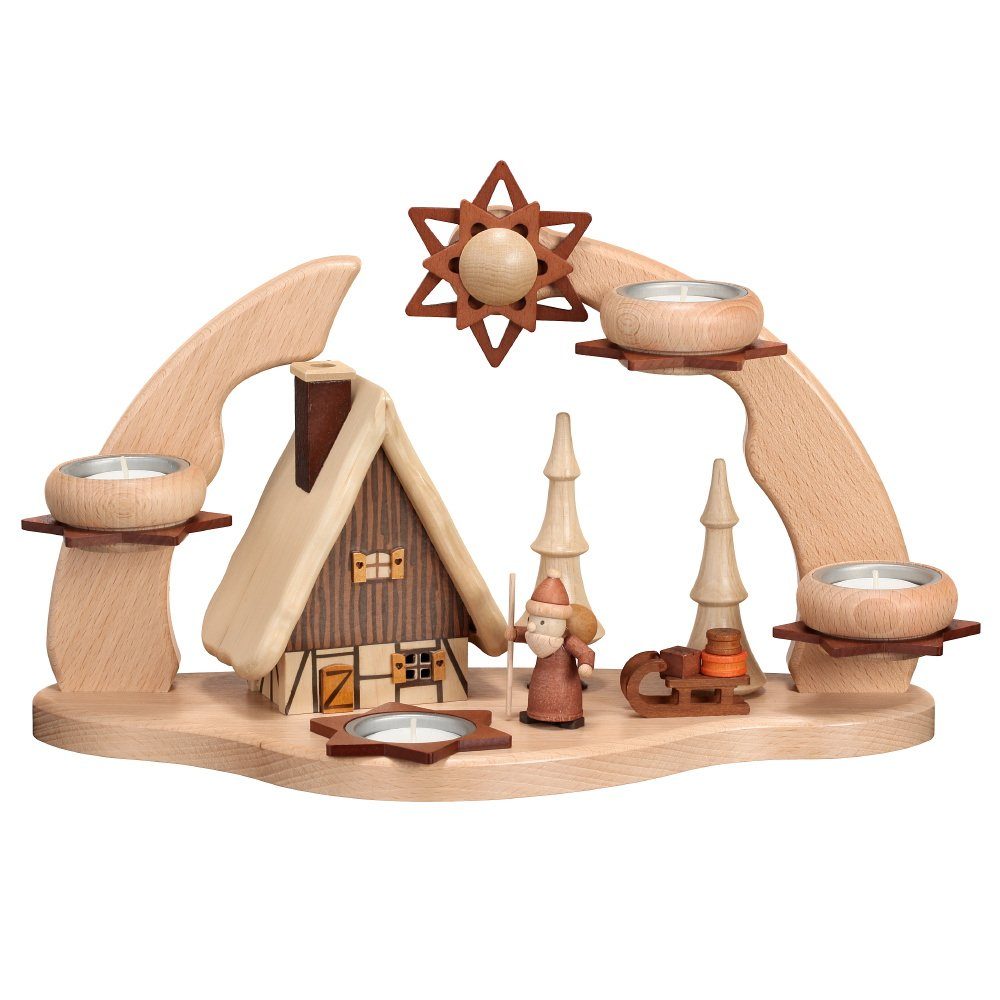 Zeidler Holzkunst Lichterbogen Adventsbogen mit Räucherhaus HxLxB 32x35x16cm NEU