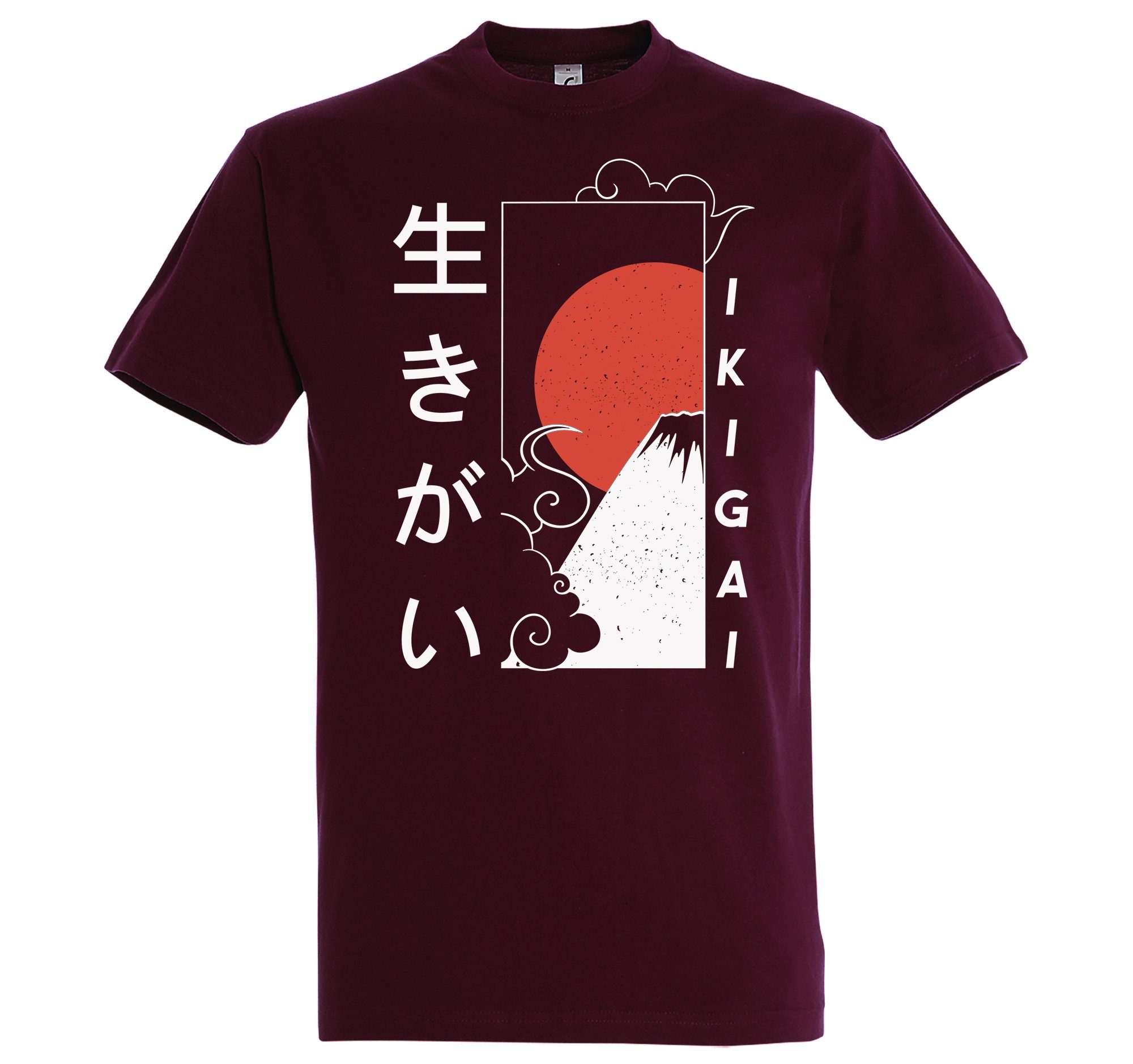 Youth Designz T-Shirt Ikigai mit Japan Frontprint Herren trendigem Burgund Shirt