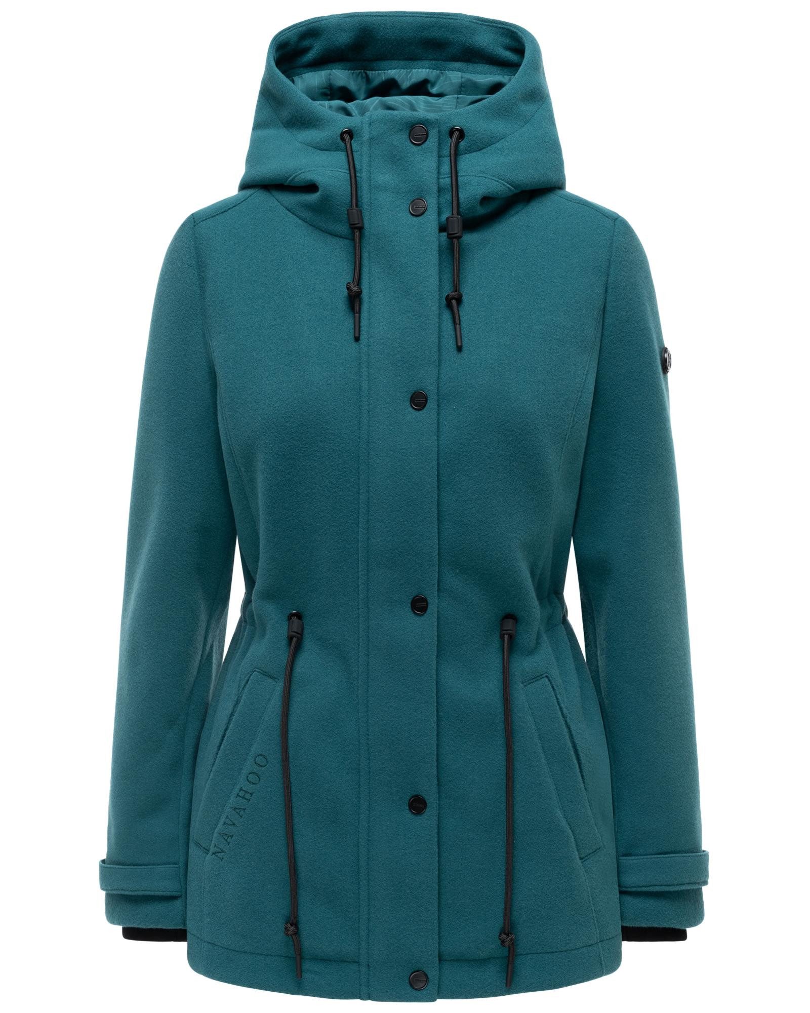 Navahoo Kurzmantel Lächelstern 14 Lange Damen Übergangsjacke in Wollmantel-Optik mit Kapuze