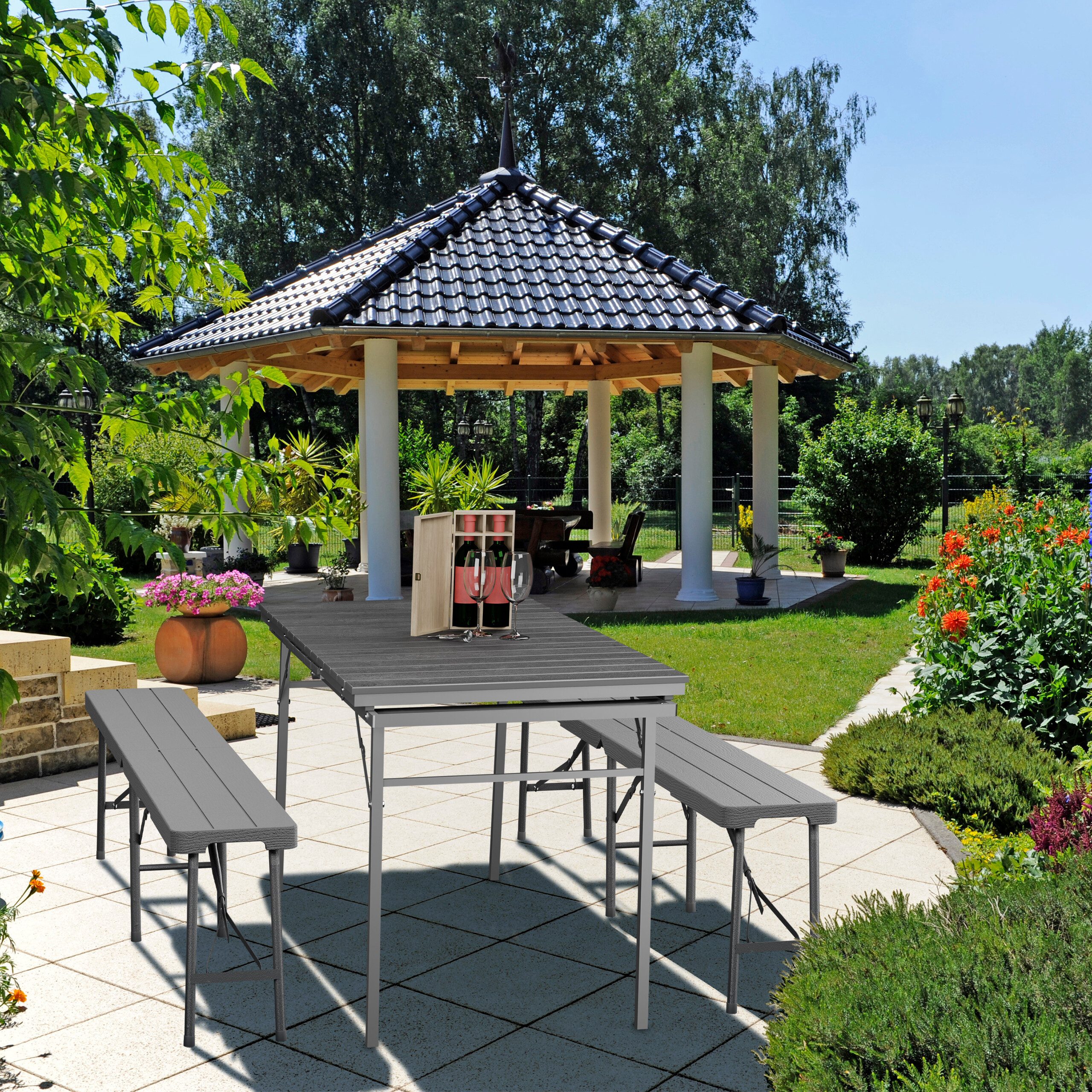 relaxdays Gartentisch klappbar ausziehbar, braun