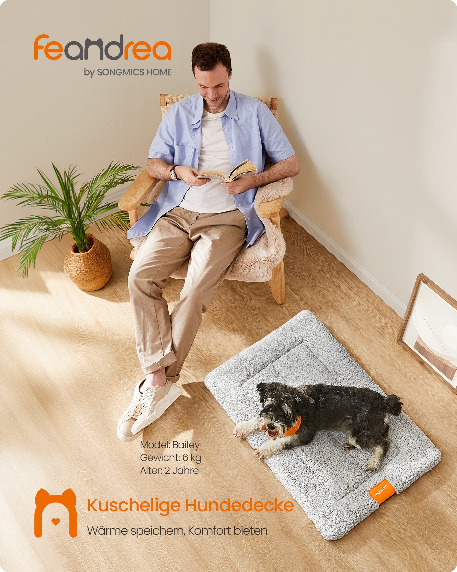 FEANDREA Tierdecke Hundedecke, Haustier Decke, für Hunde, Katzen, 75 x 50 cm, M, maschinenwaschbar, trocknergeeignet, rutschfest
