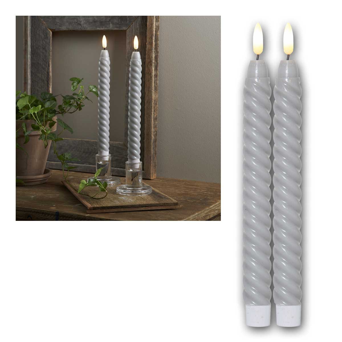 world-trading-net LED-Kerze LED Stabkerzen SWIRL 4er Set gr 3D Flamme & Timer, warmweiß