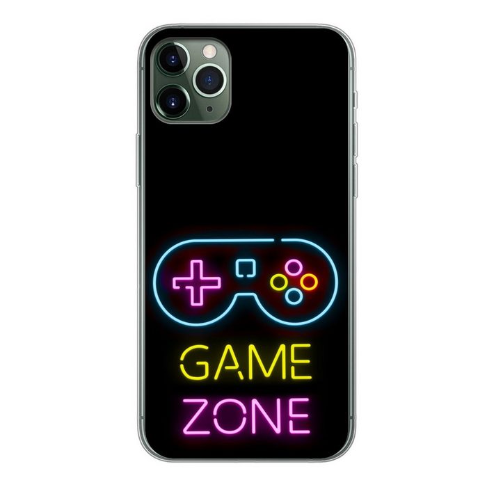 MuchoWow Handyhülle Controller - Spiel - Neon - Schwarz - Zitate - Spielzone Handyhülle Apple iPhone 11 Pro Max Smartphone-Bumper Print Handy
