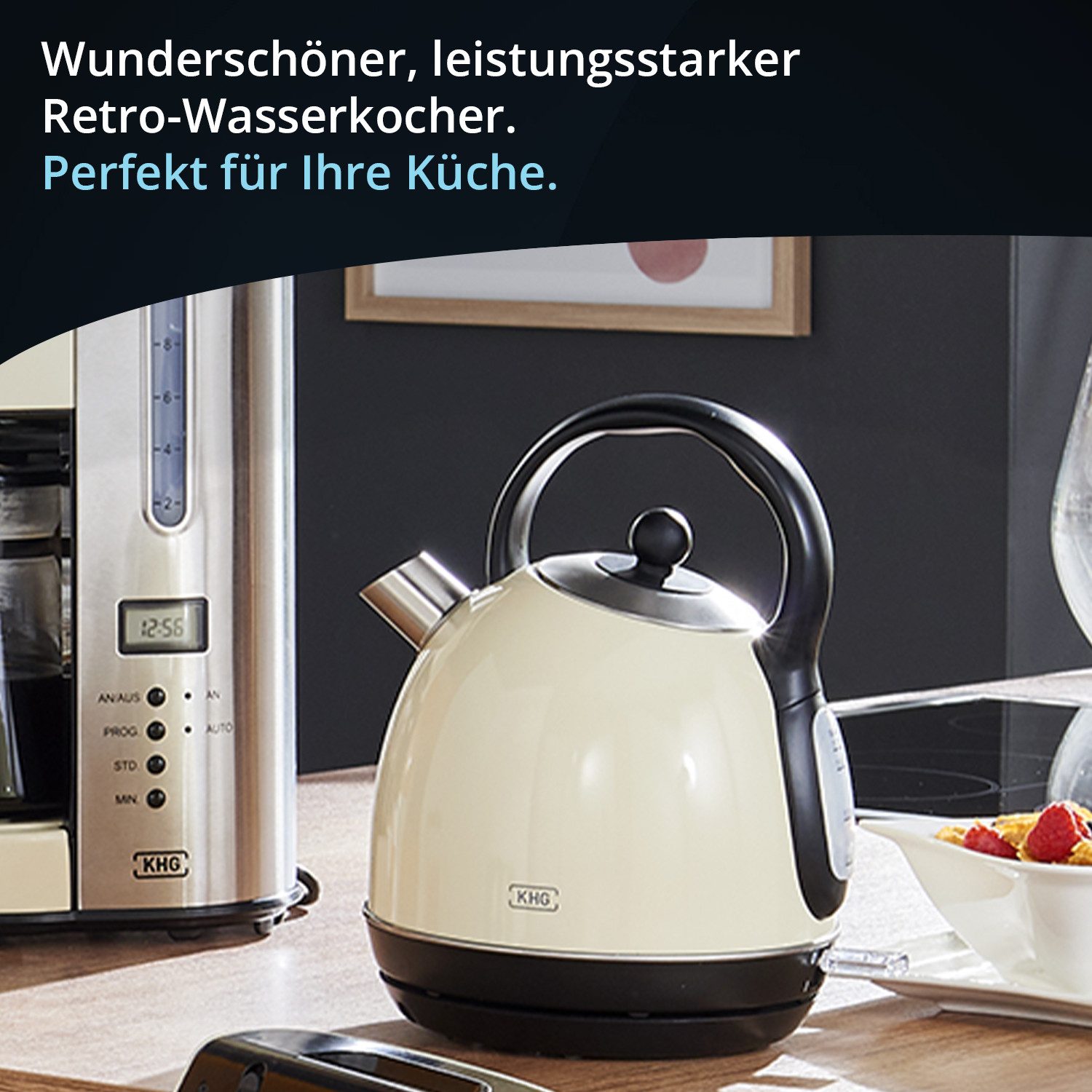 KHG Wasserkocher Kessel-Wasserkocher WK-1711 Retro in creme aus Edelstahl, 1,7 Liter, 1.7 l