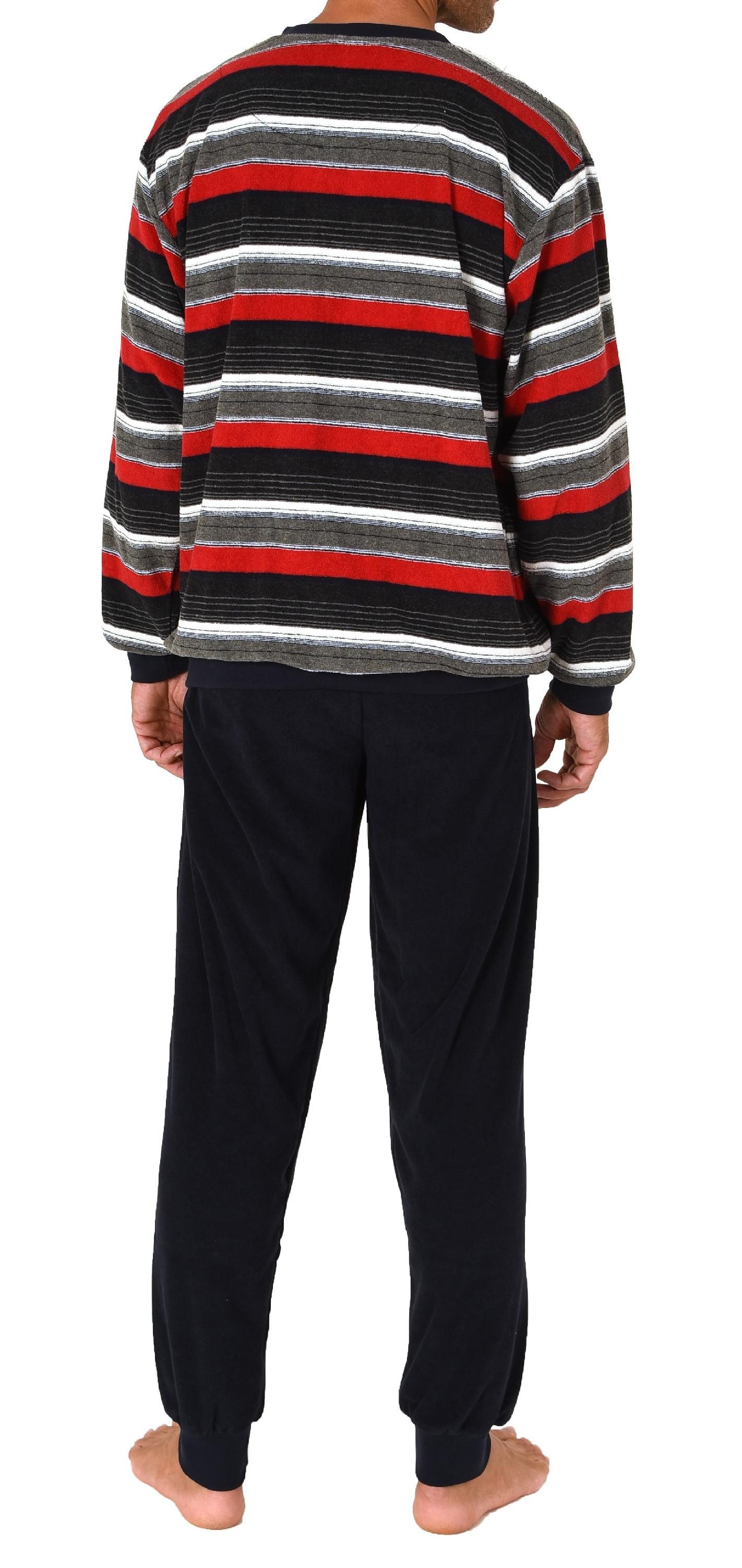 Normann Pyjama Herren Frottee langarm Schlafanzug mit Bündchen und Hals-Knopfleiste – Bild 4 von 5
