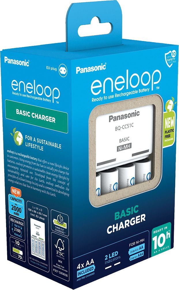 eneloop Akku Ladegerät eneloop Basic Charger 4x AA 2000mAh für 4 AA / AAA Universal-Ladegerät