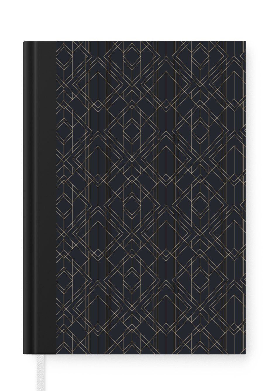 MuchoWow Notizbuch Muster - Art deco - Schwarz - Gold, Journal, Merkzettel, Tagebuch, Notizheft, A5, 98 Seiten, Haushaltsbuch | Notizbücher