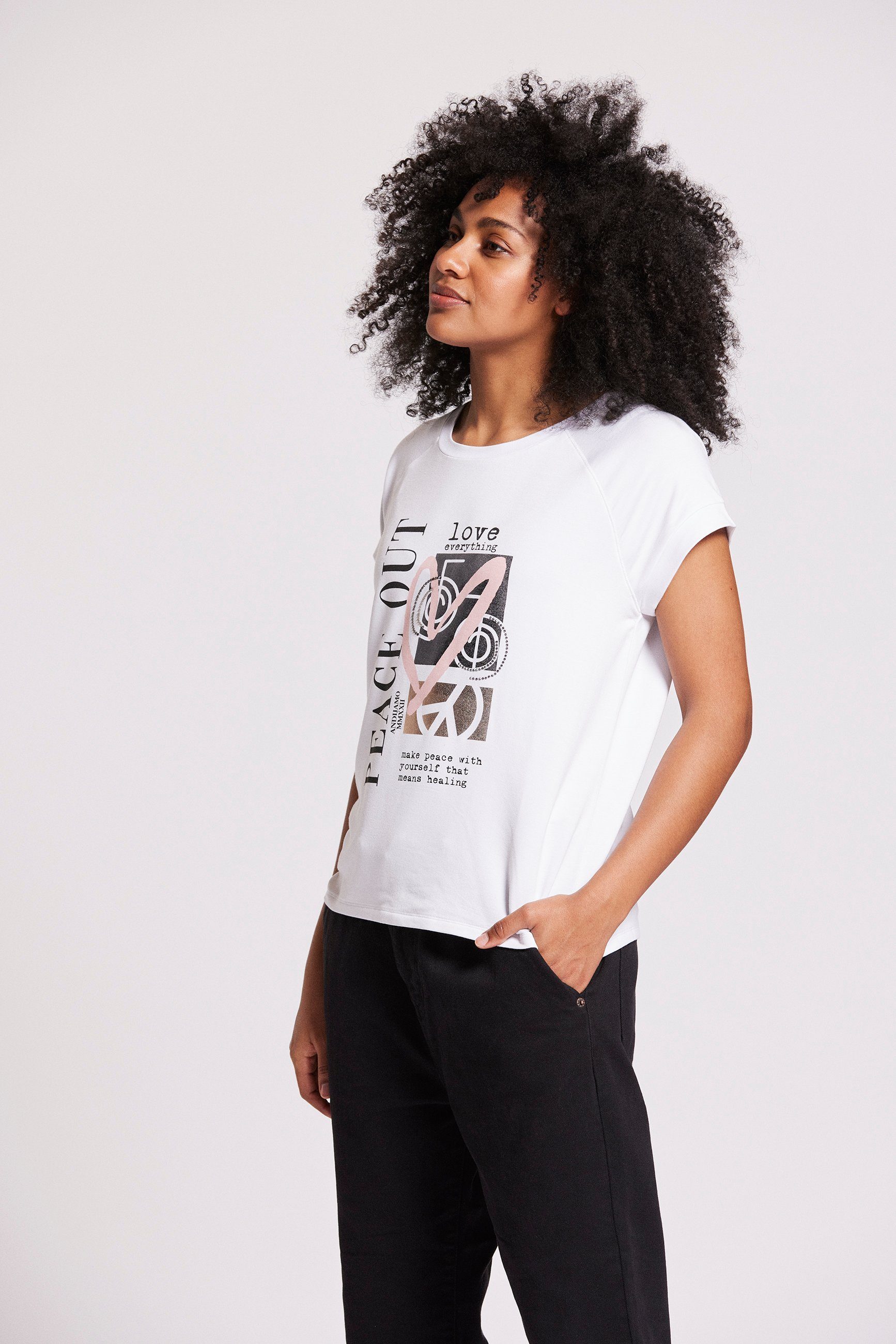 Damen Shirts Andijamo-Fashion Kurzarmshirt SHIRT HEART LOVE exklusiver Print