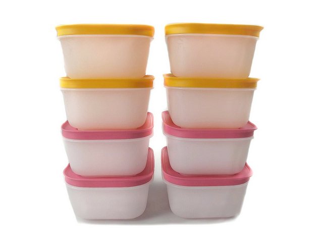 Tupperware Frischhaltedose “Eis-Kristall 450ml orange (4) + pink(4) + SPÜLTUCH”
