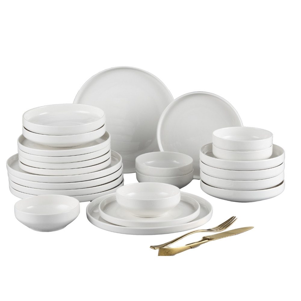 Weisse Rose Geschirr-Set Geschirr-Set MARIA (24-tlg), 6 Personen, Porzellan, Spülmaschinen- & Mikrowellengeeignet, Klassisches Geschirr-Set