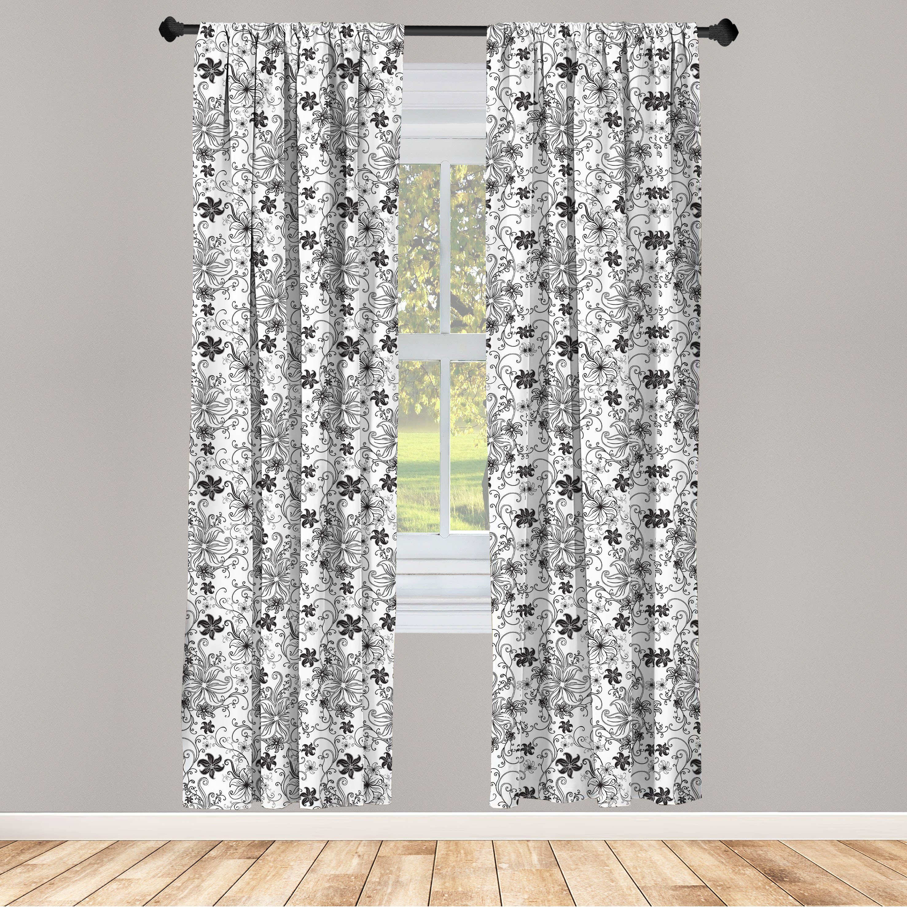 Gardine Vorhang für Wohnzimmer Schlafzimmer Dekor, Abakuhaus, Microfaser, Blumen Blätter Twirls Strudel Bud