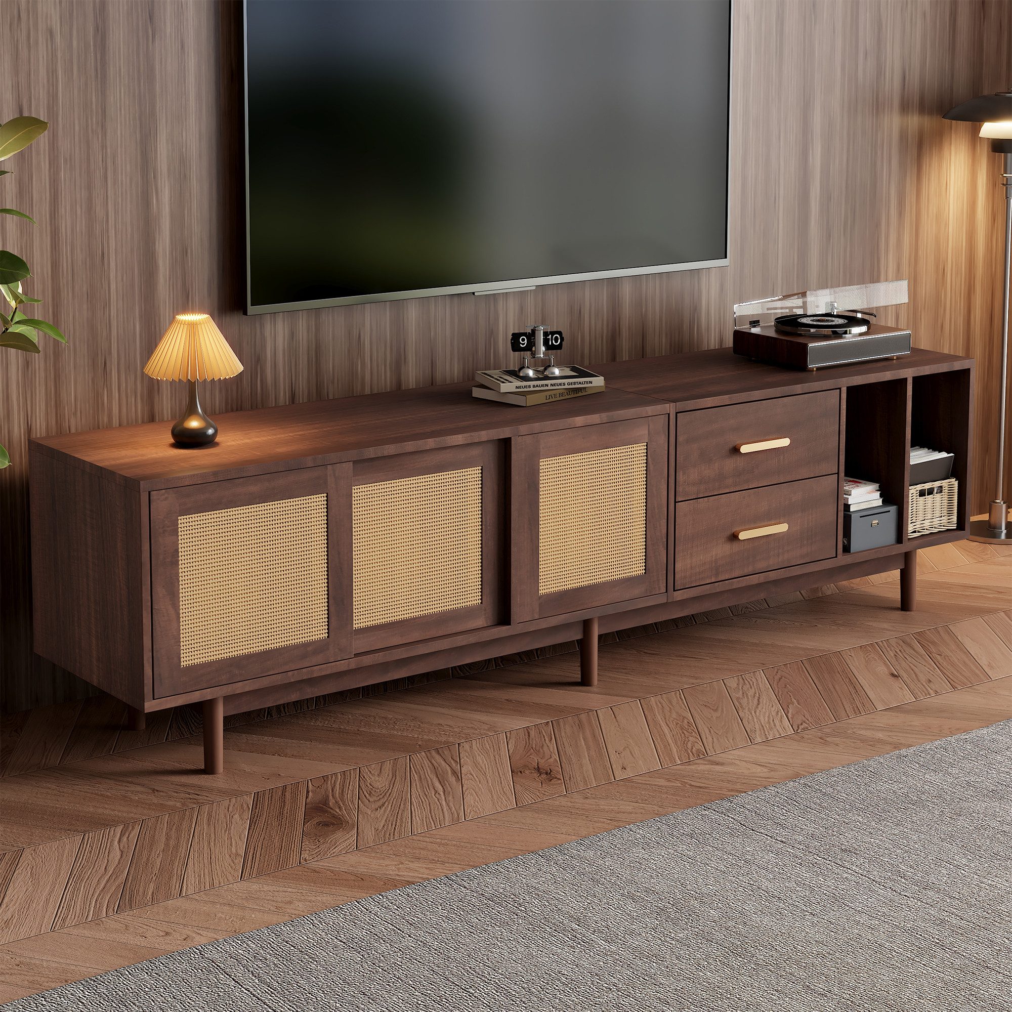 Merax Lowboard Rattan Fernsehtisch (1 St), TV-Schrank mit Rattan-Schiebetür günstig online kaufen