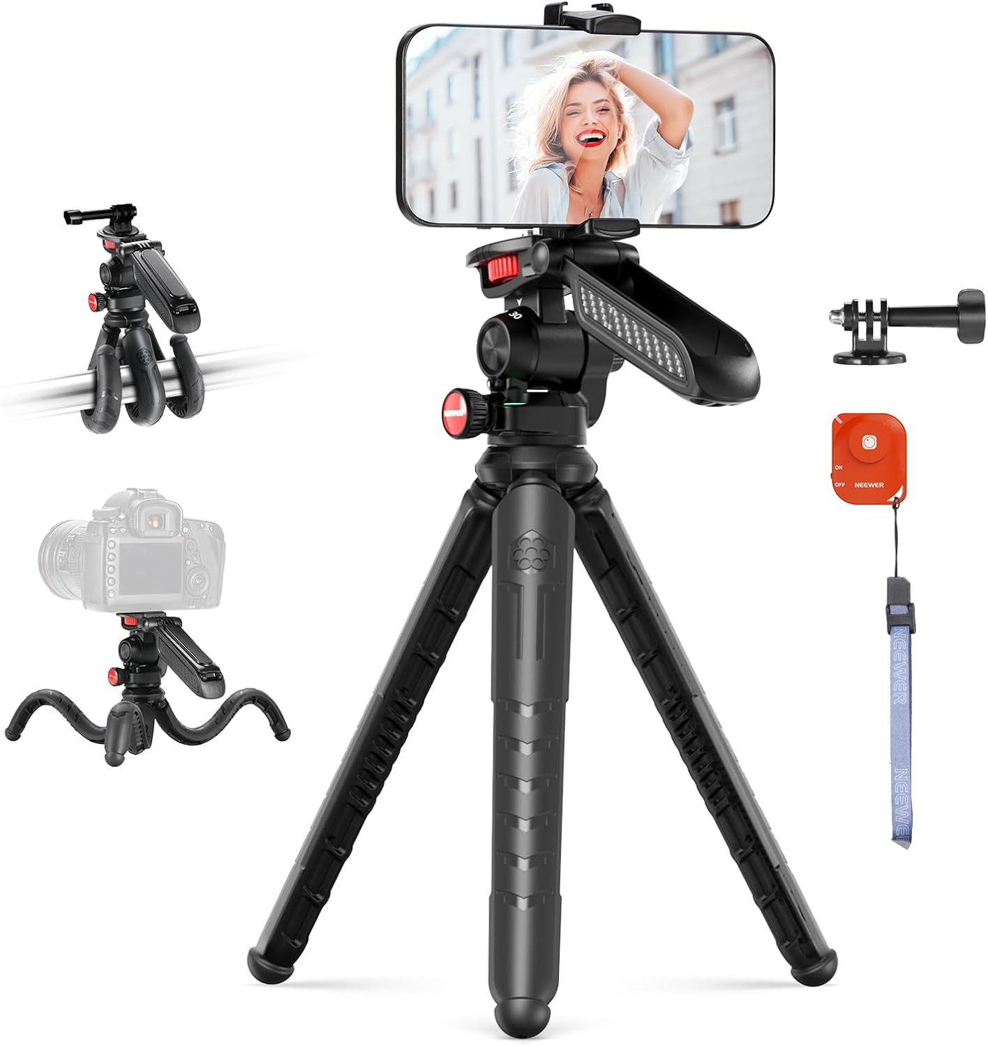Neewer TP36 Stativ Flexibel Tripod mit Fernbedienung Mini Handy Stativ Ministativ (Vlog Selfie Stock versteckter Handy Halterung Action Kamera Adapter)