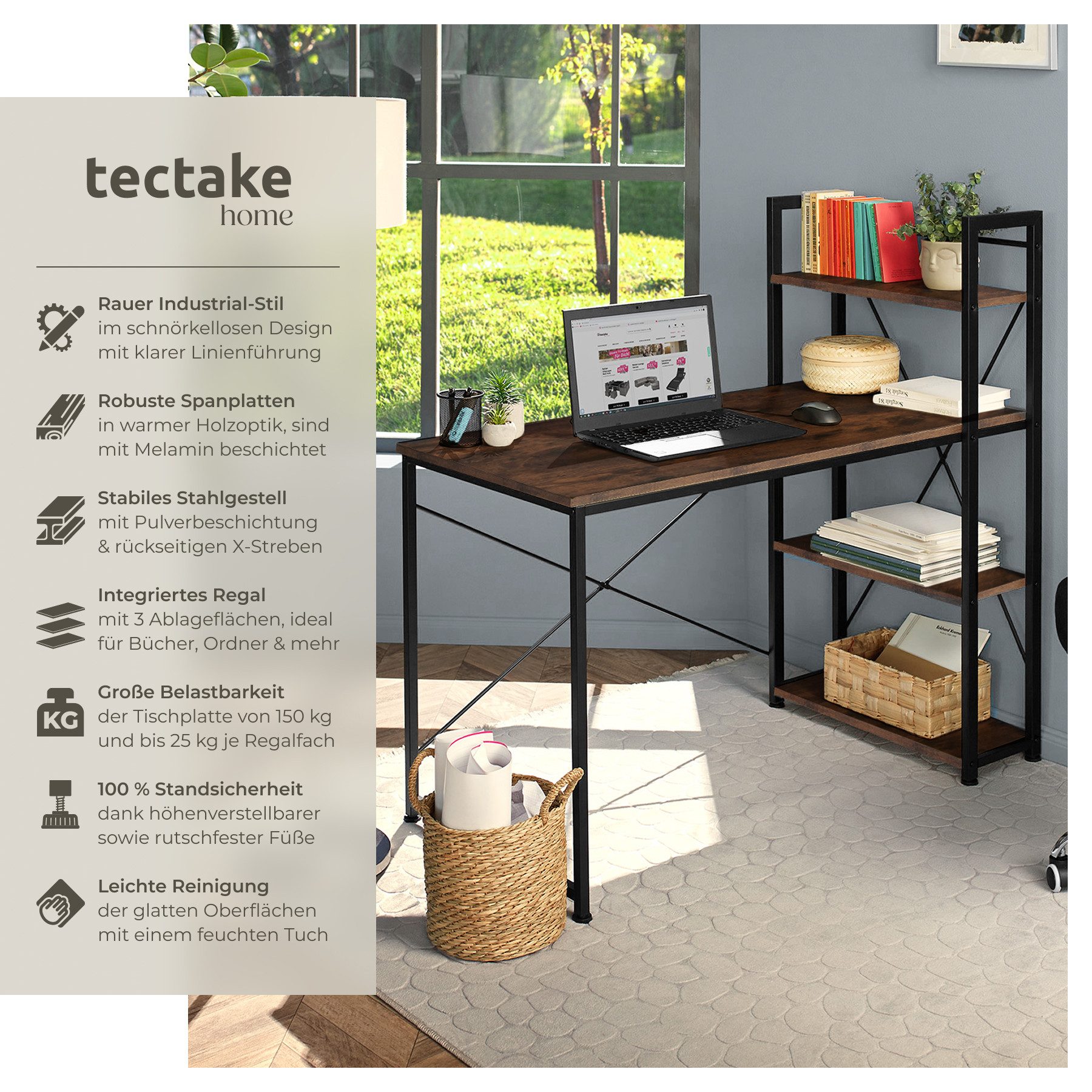 tectake Schreibtisch Computer-Schreibtisch (1-St., 1 tlg), Markanter Comput günstig online kaufen