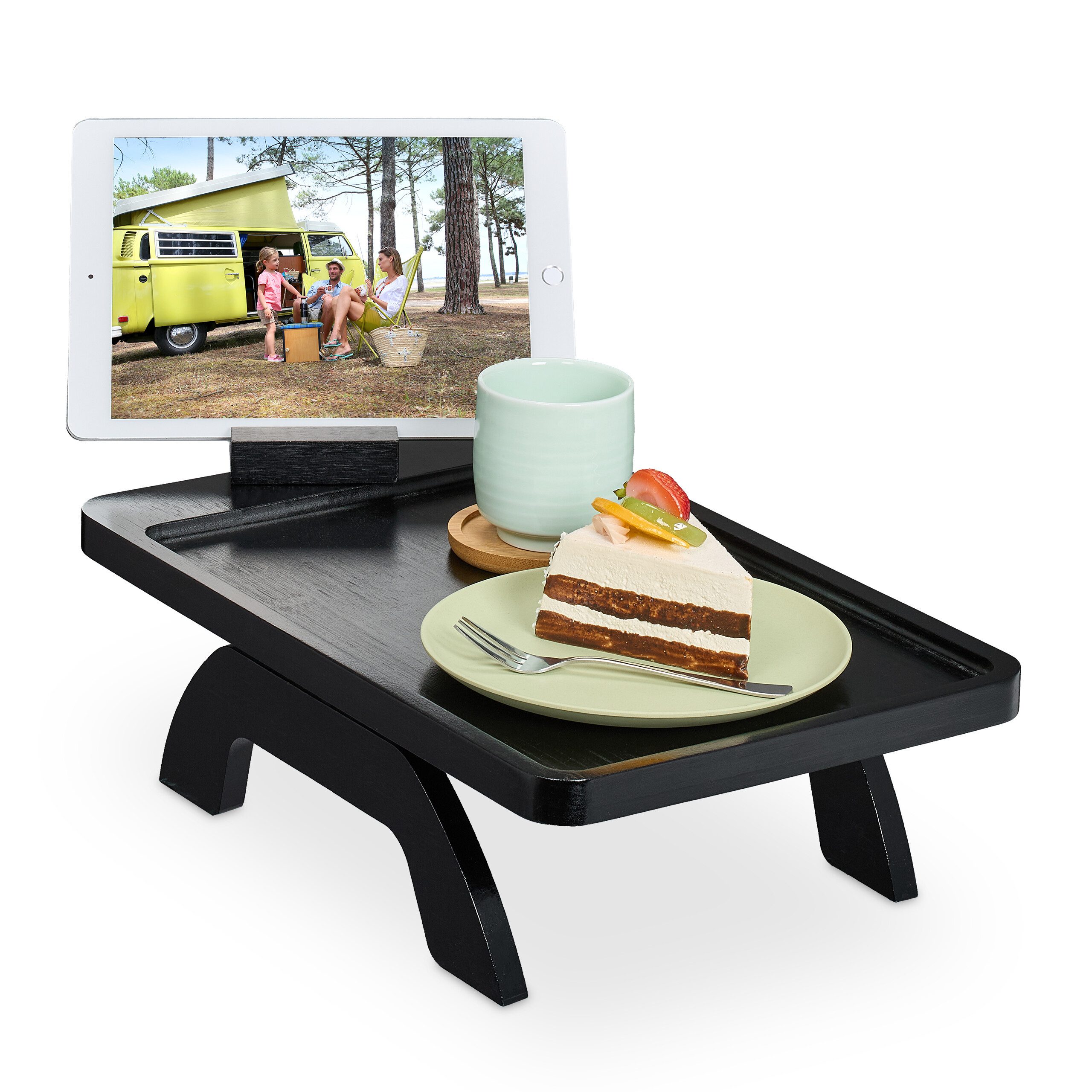 relaxdays Tablett Sofatablett für Armlehne schwarz, Bambus, (1-tlg)