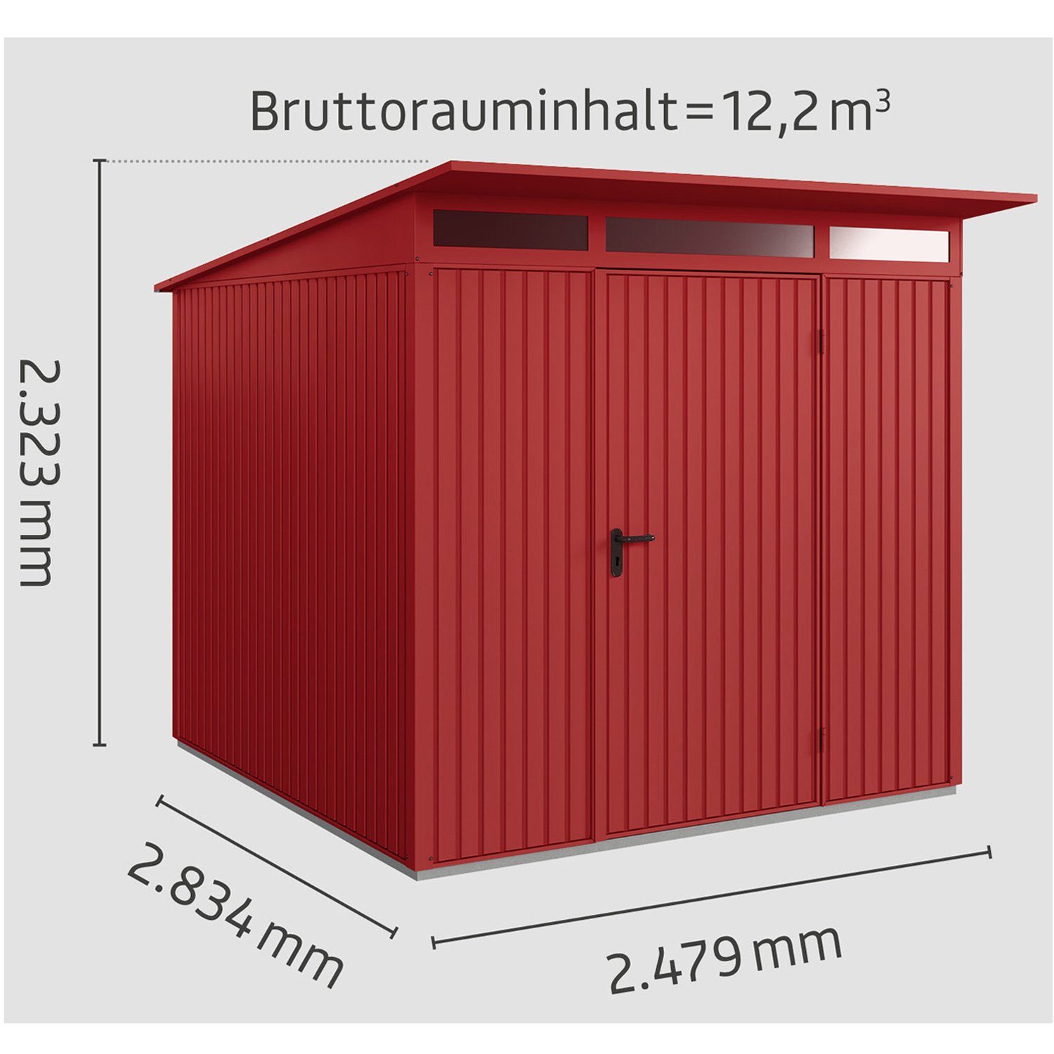 mit purpurrot Hörmann Ecostar Metall-Gerätehaus Pultdach 1-flüglige 2, Trend Tür Gerätehaus Typ