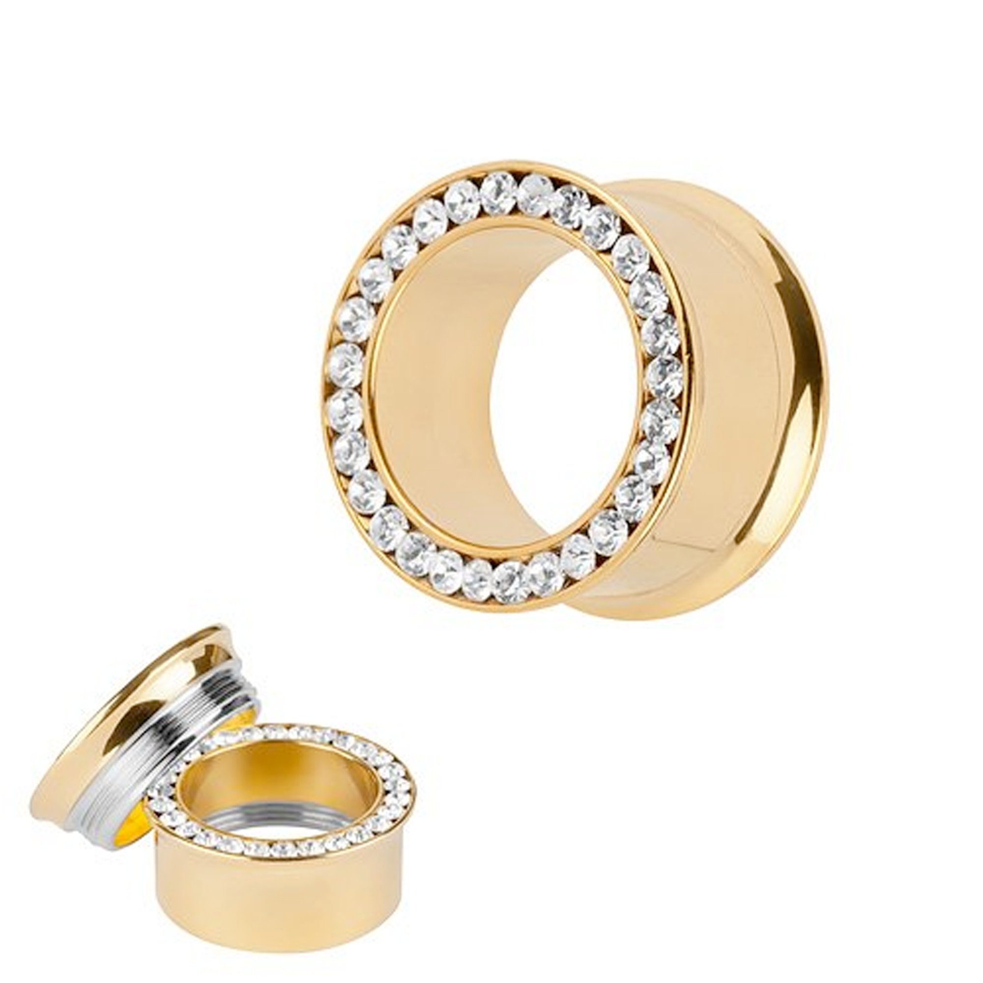 Taffstyle Plug Tunnel Piercing Schraub Gold Farben Kristall Clear, Flesh Tu günstig online kaufen