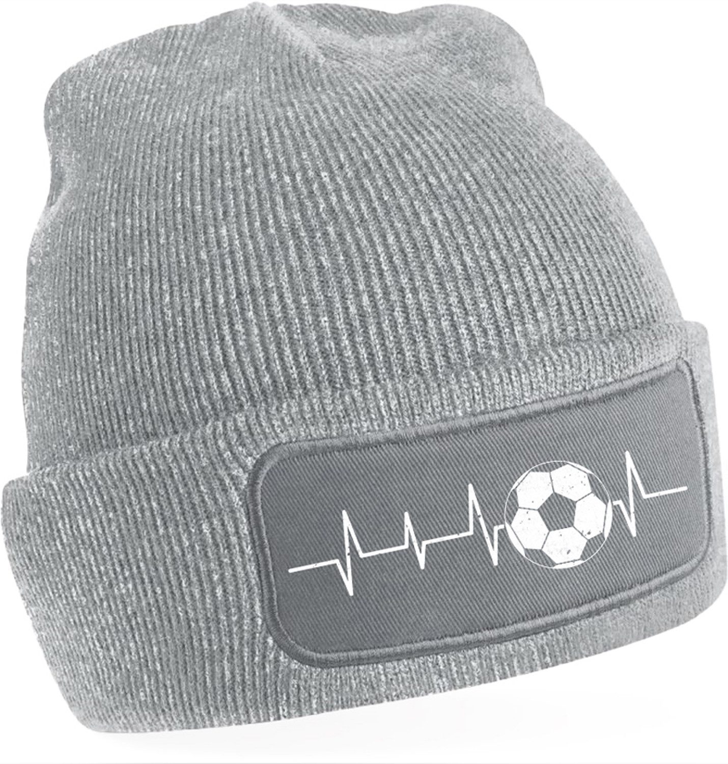 MyDesign24 Strickmütze für kalte Tage - Beanie mit Umschlag und Fussball Herzschlag Print Fußball Mütze Wintermütze für Männer, Frauen, Jungen und Mädchen i462