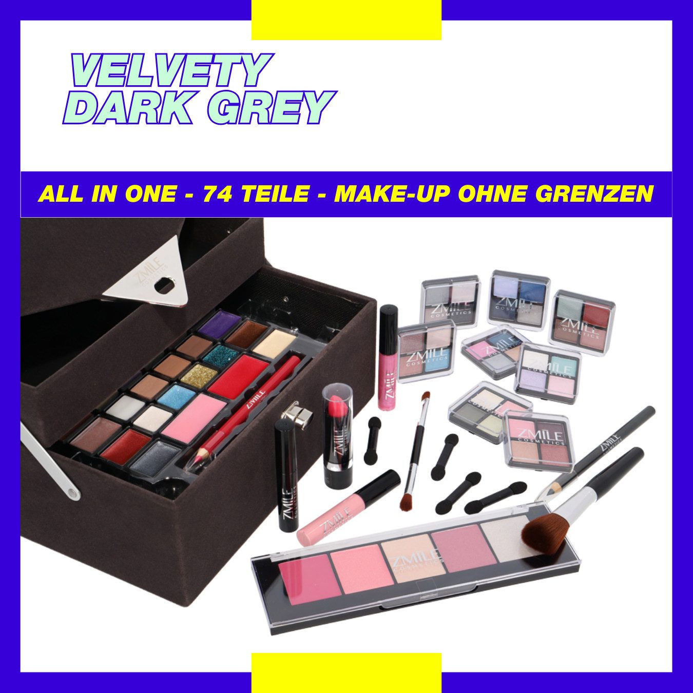 ZMILE COSMETICS Kosmetik-Koffer 'Beauty Case Velvety' (dark grey), 72-tlg., mit veganer Formulierung